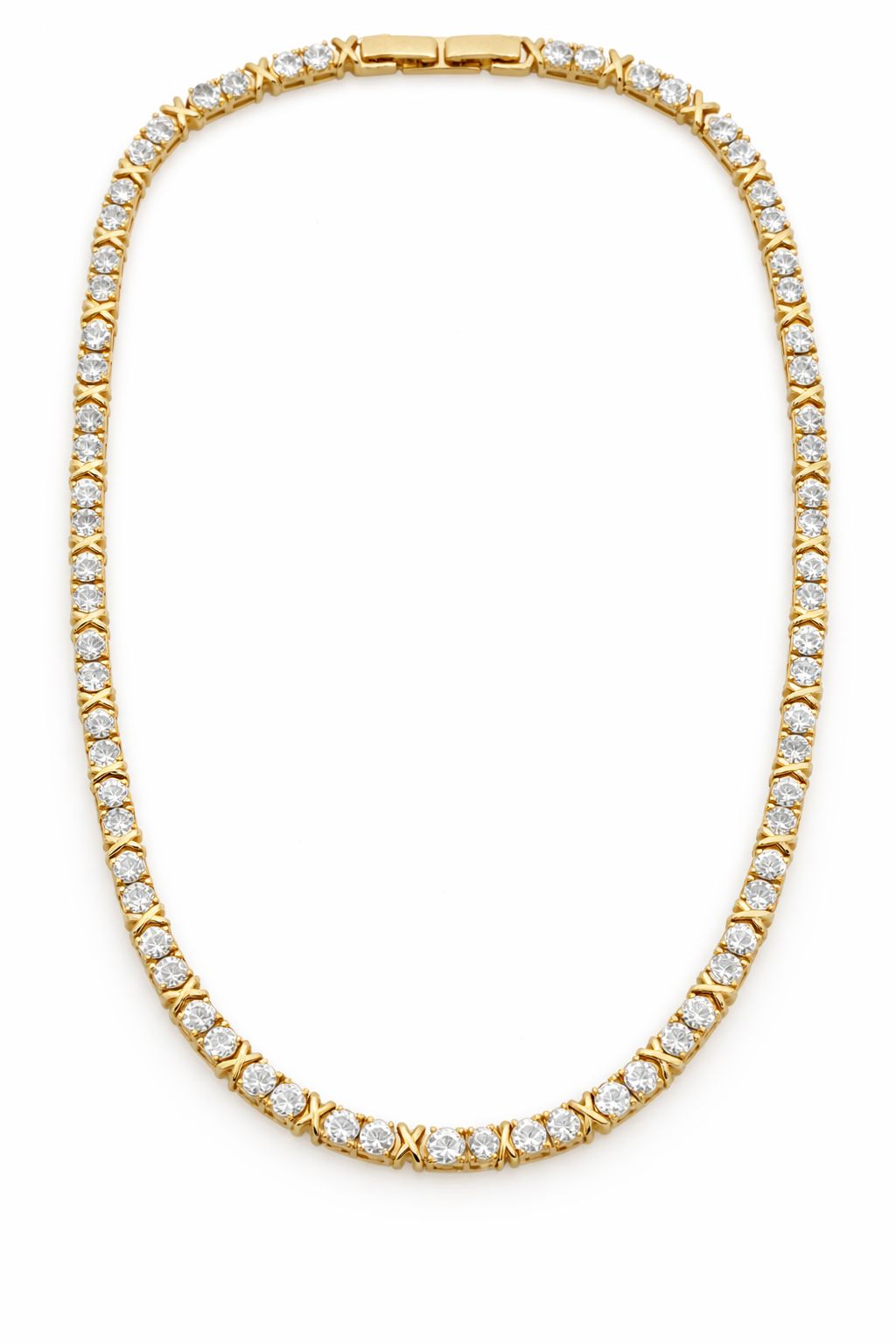 Colar Riviera X Com Zircônias Cristal Folheado A Ouro 18k