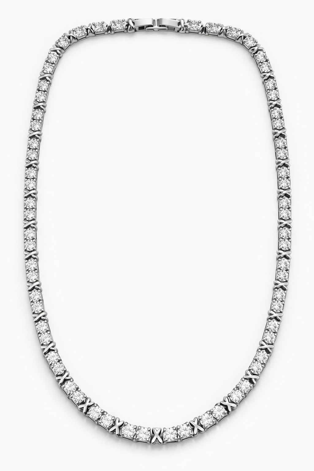 Colar Riviera X Com Zircônias Cristal Folheado A Ródio