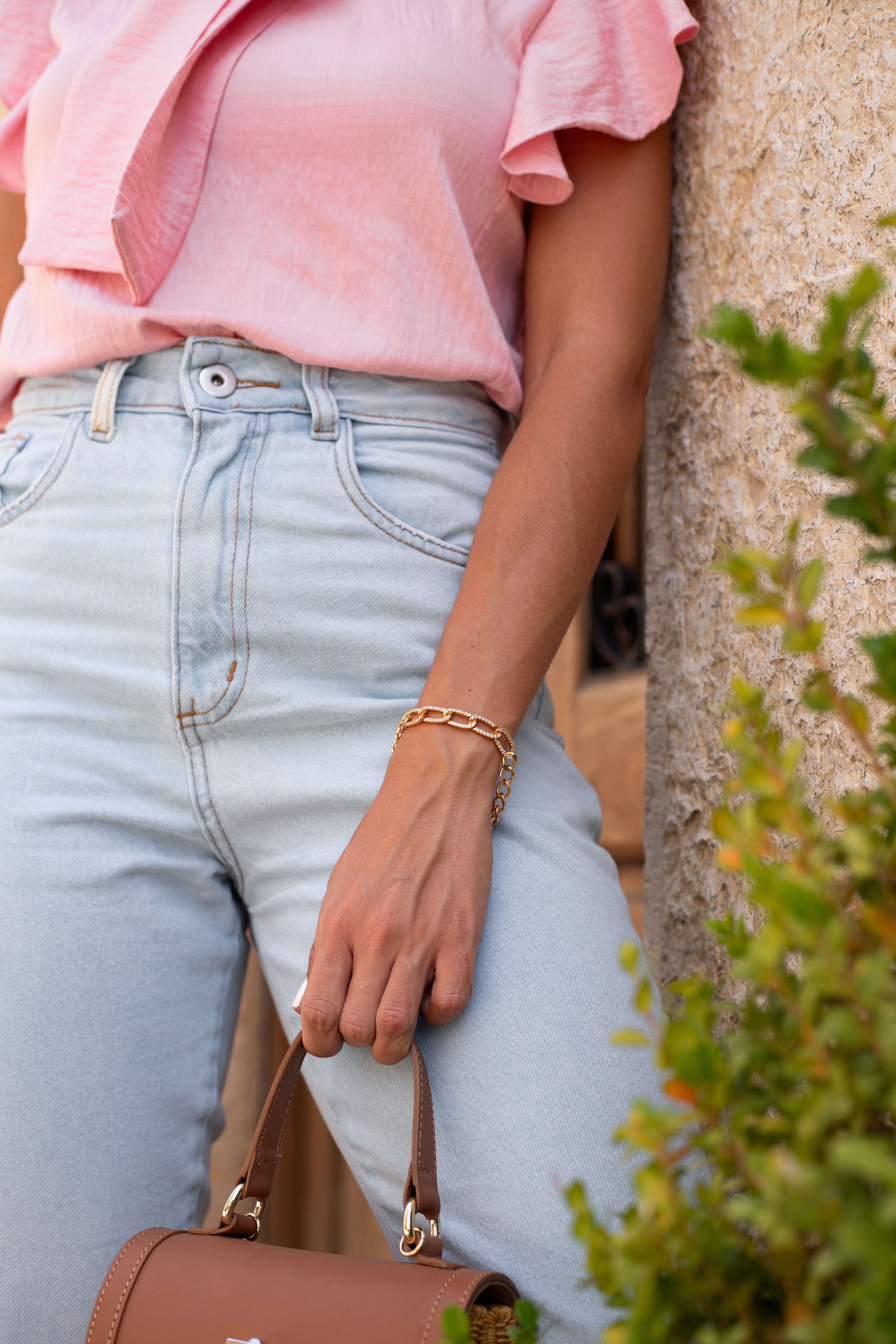 Pulseira Semijoia Elos Cravejada Com Zircônias Banho Ouro 18K