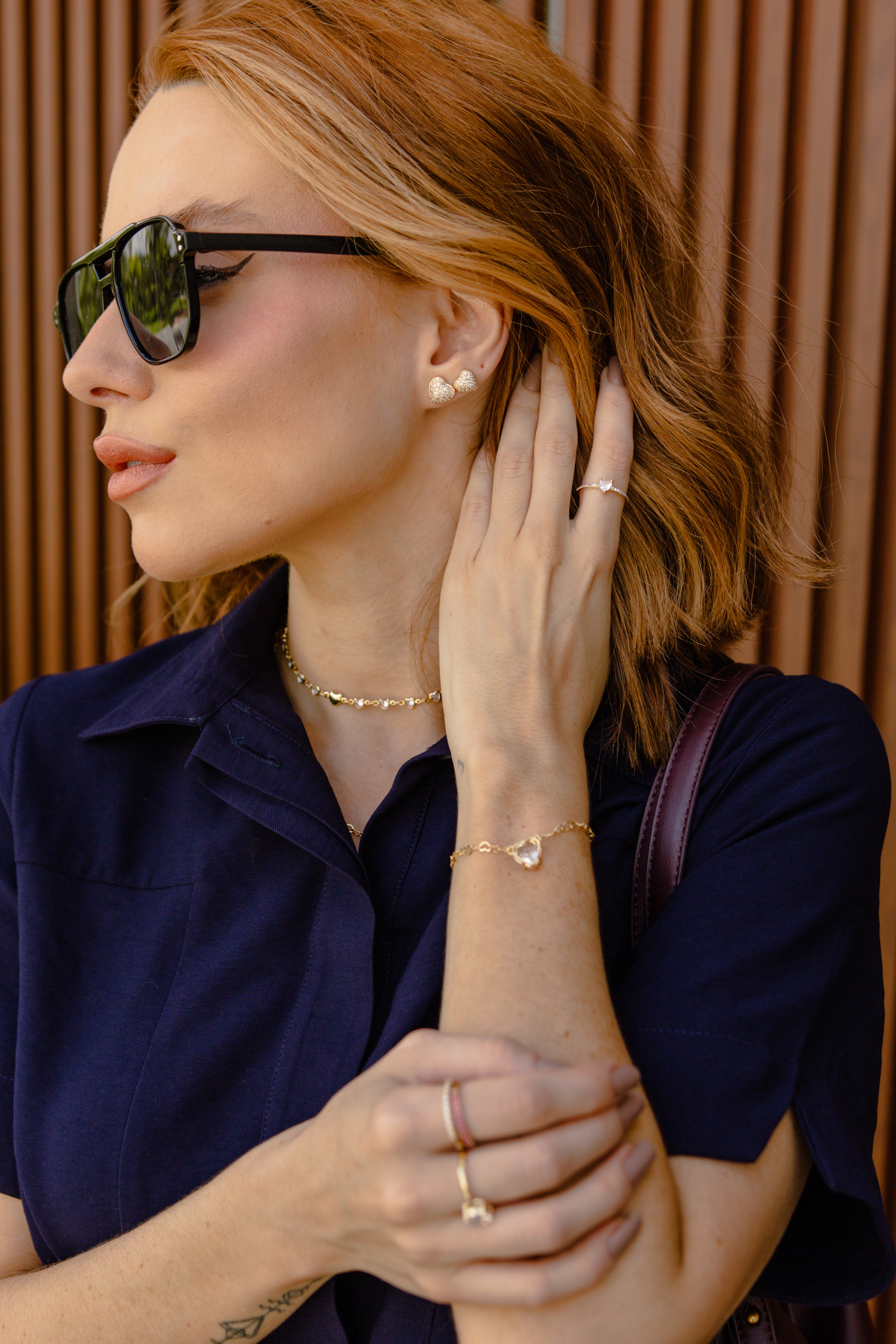 Dupla de Brincos Semijoia Coração com Zircônias (9-12mm) Banhado a Ouro 18k