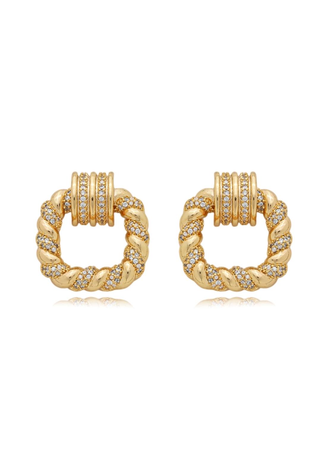 Brinco Semijoia Cravejado Vazado Com Zircônias Banho Em Ouro 18k