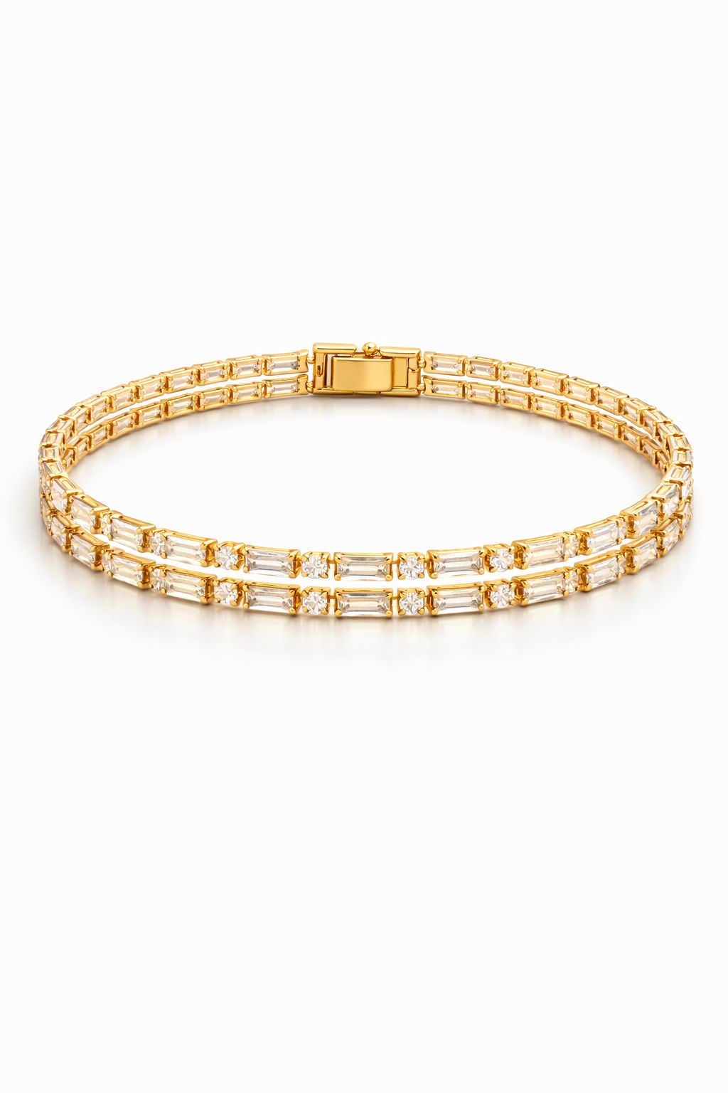 Pulseira Riviera Dupla Com Zircônias Cristal Folheado A Ouro 18k