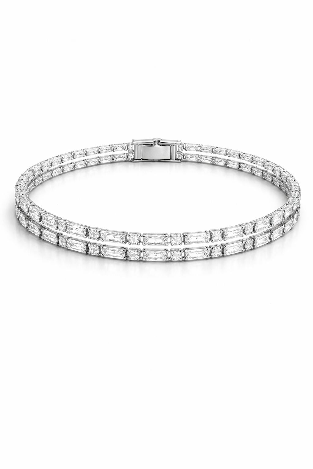 Pulseira Riviera Dupla Com Zircônias Cristal Folheado A Ródio