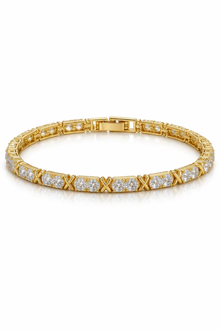 Pulseira Riviera X Com Zircônias Cristal Folheado A Ouro 18k
