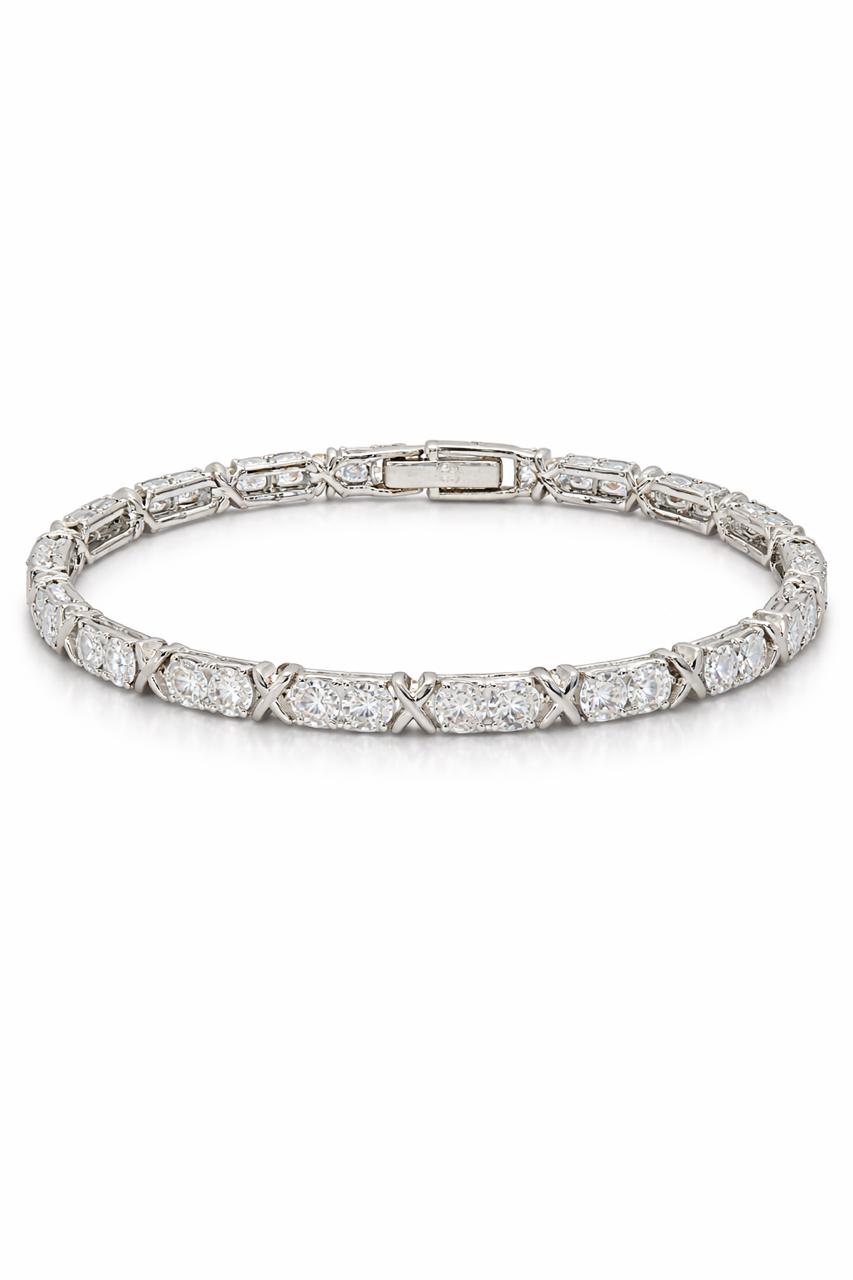 Pulseira Riviera X Com Zircônias Cristal Folheado A Ródio