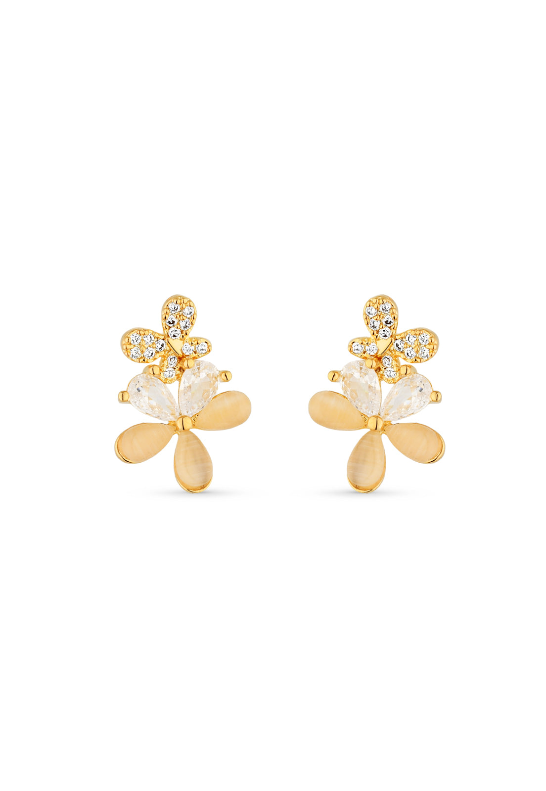 Brinco Semijoia Flores com Madrepérola e Zircônias Banhado a ouro 18k