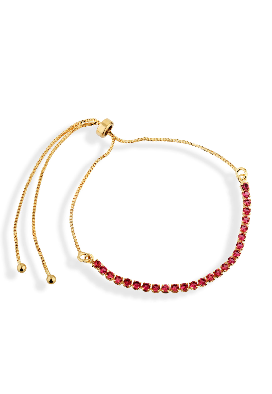 Pulseira Semijoia Riviera Com Zircônias Fúscia Banhada A Ouro 18k