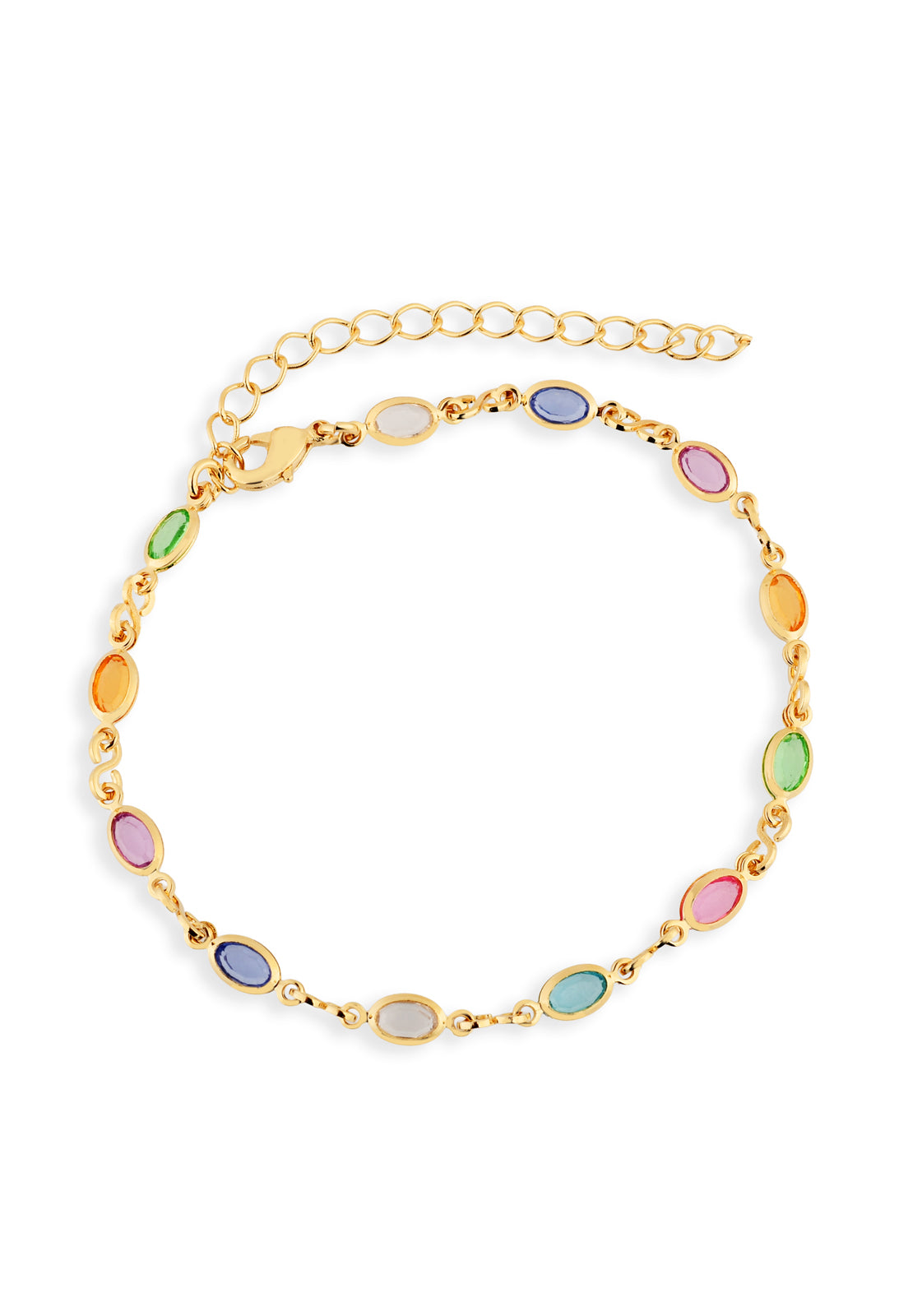 Pulseira Semijoia Pedras Coloridas Ovais Banhado a Ouro 18k
