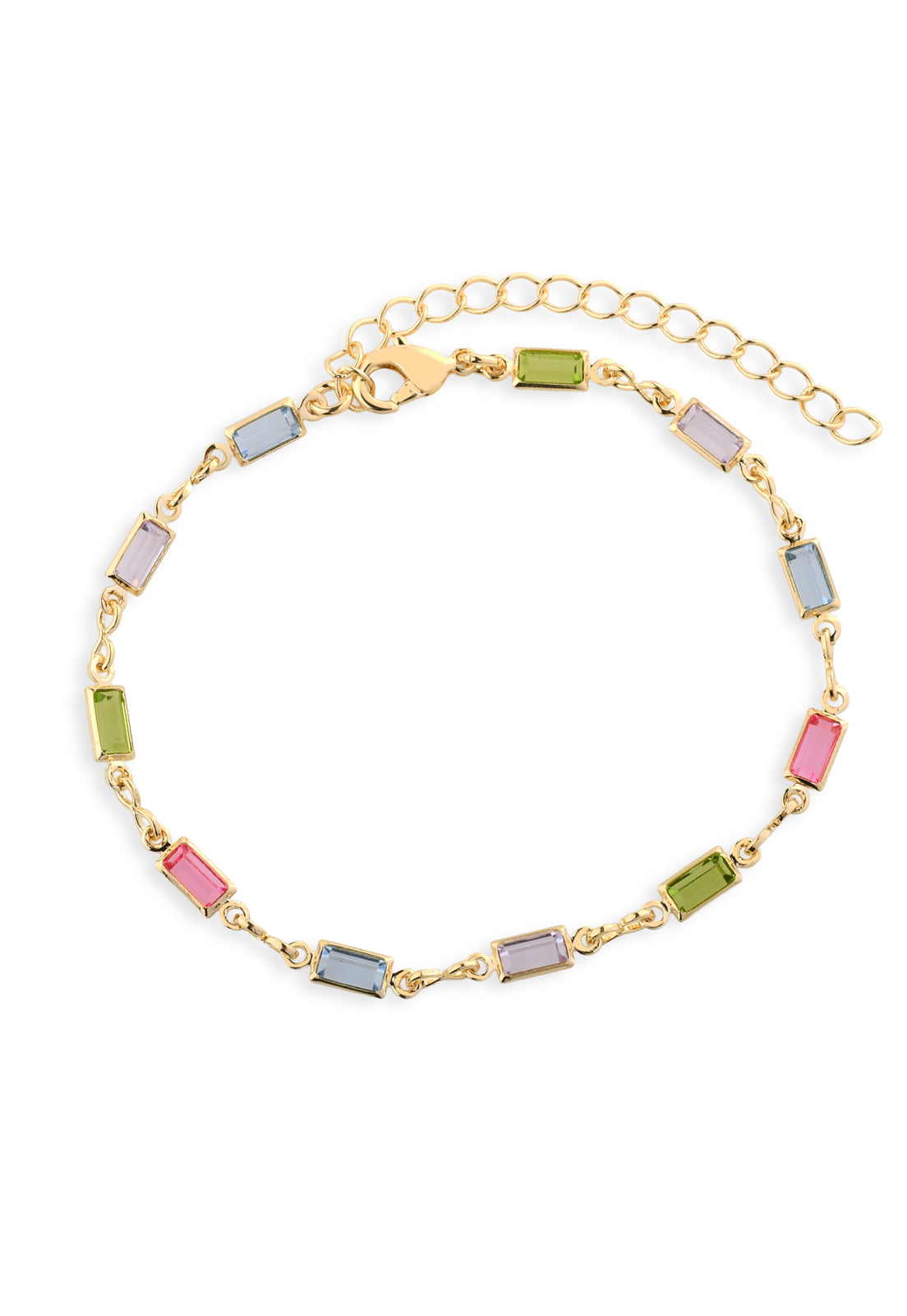 Pulseira Semijoia Pedras Coloridas Retangular Banhado a Ouro 18k