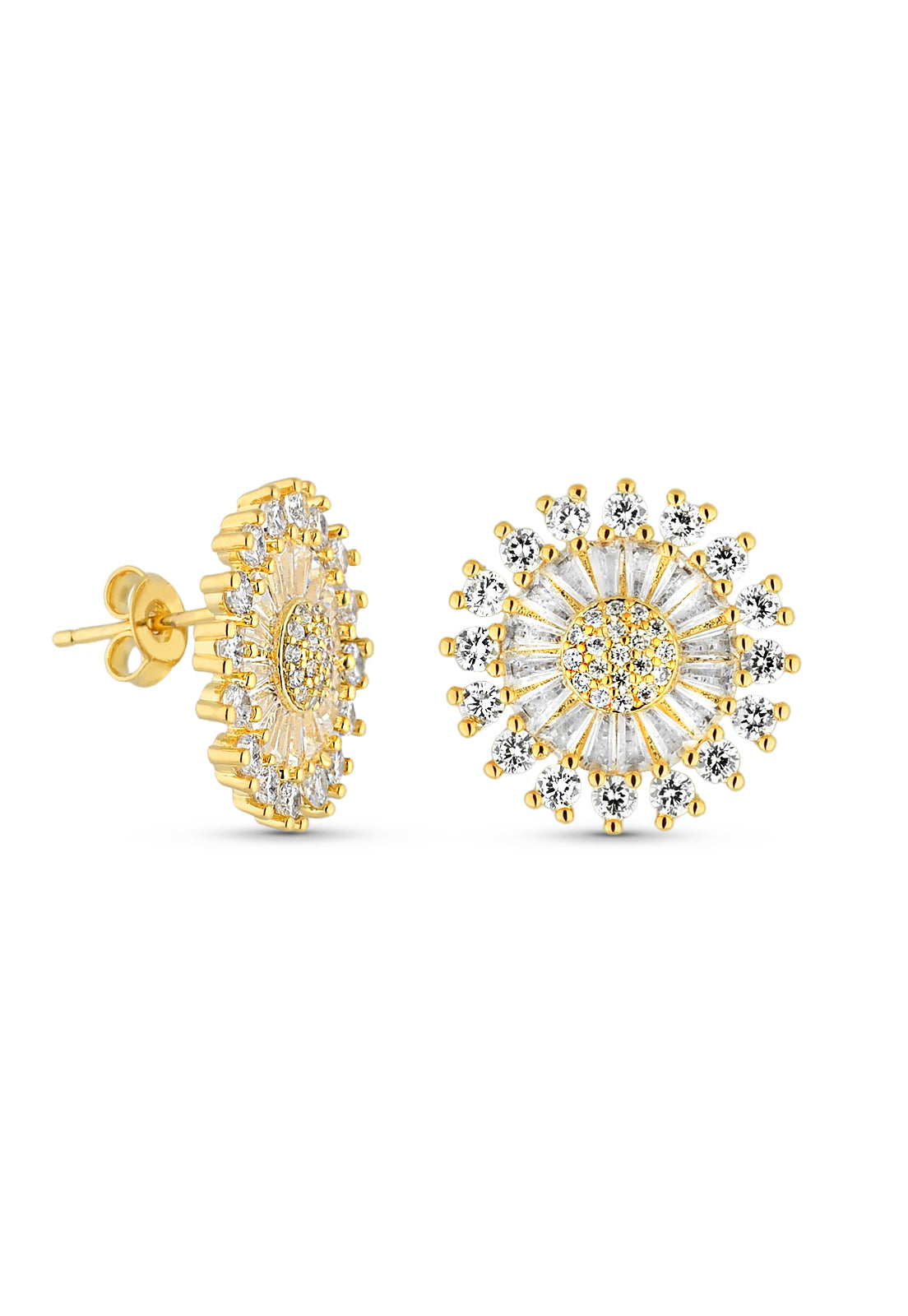 Brinco Semijoia Redondo Cravejado Com Zircônias Cristal Banho Em Ouro 18 k