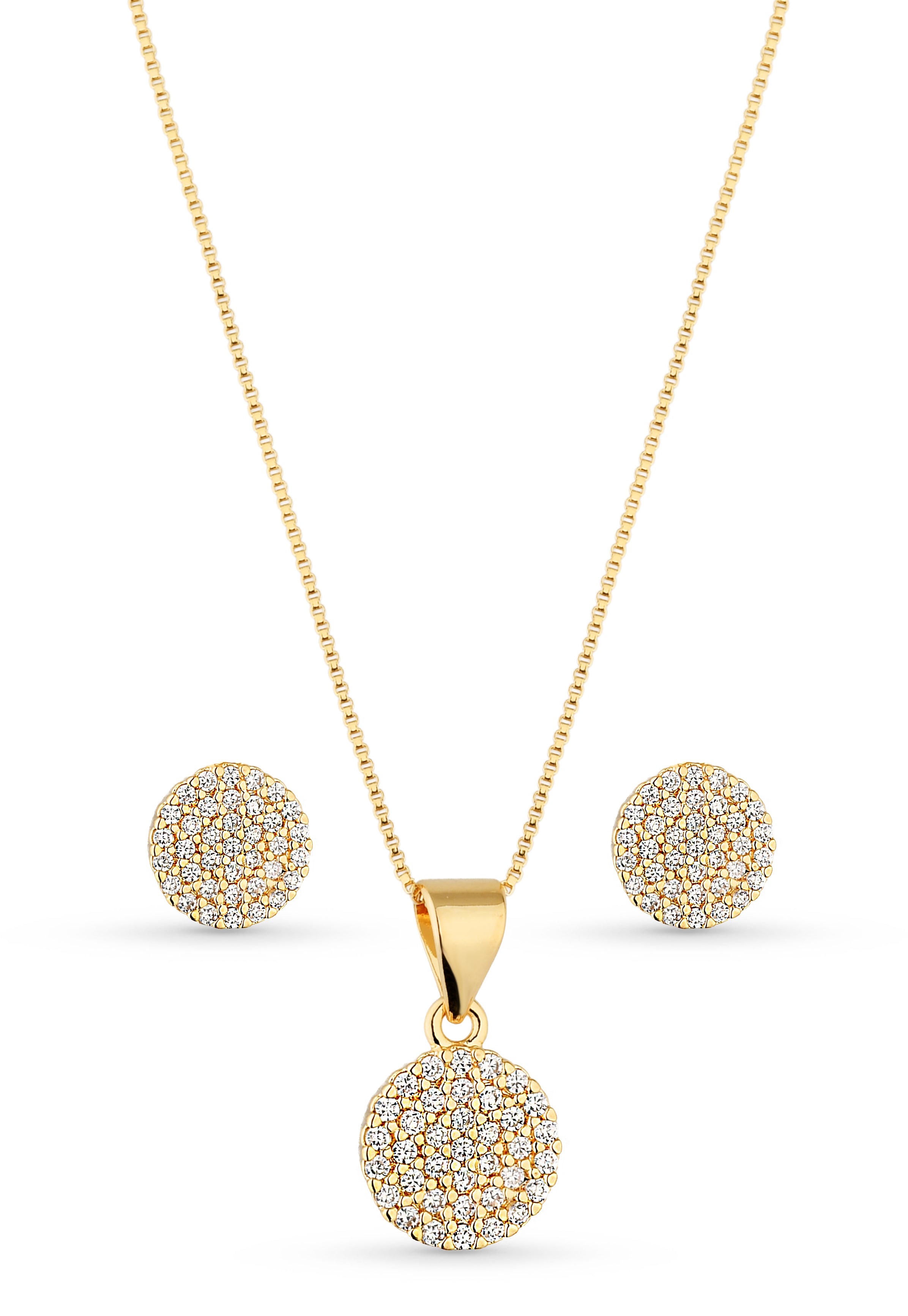 Conjunto Semijoia Colar E Brinco Cravejado Com Micro Zircônias Banhado A Ouro 18k