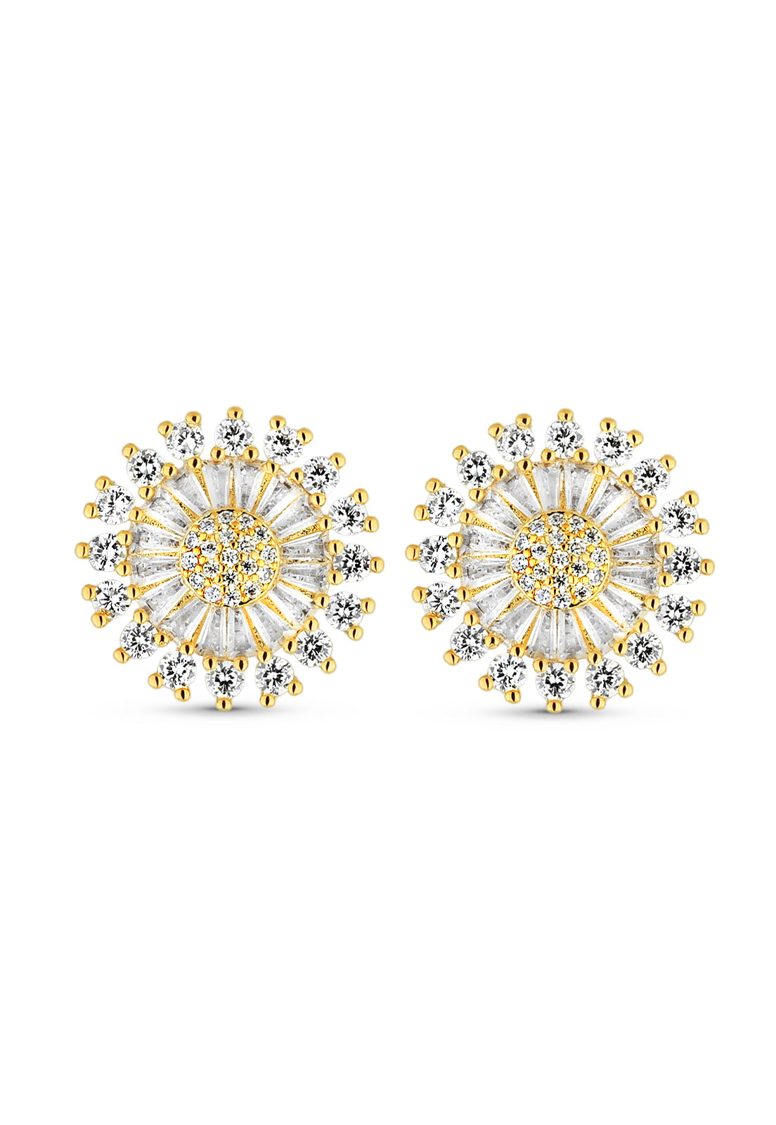 Brinco Semijoia Redondo Cravejado Com Zircônias Cristal Banho Em Ouro 18 k