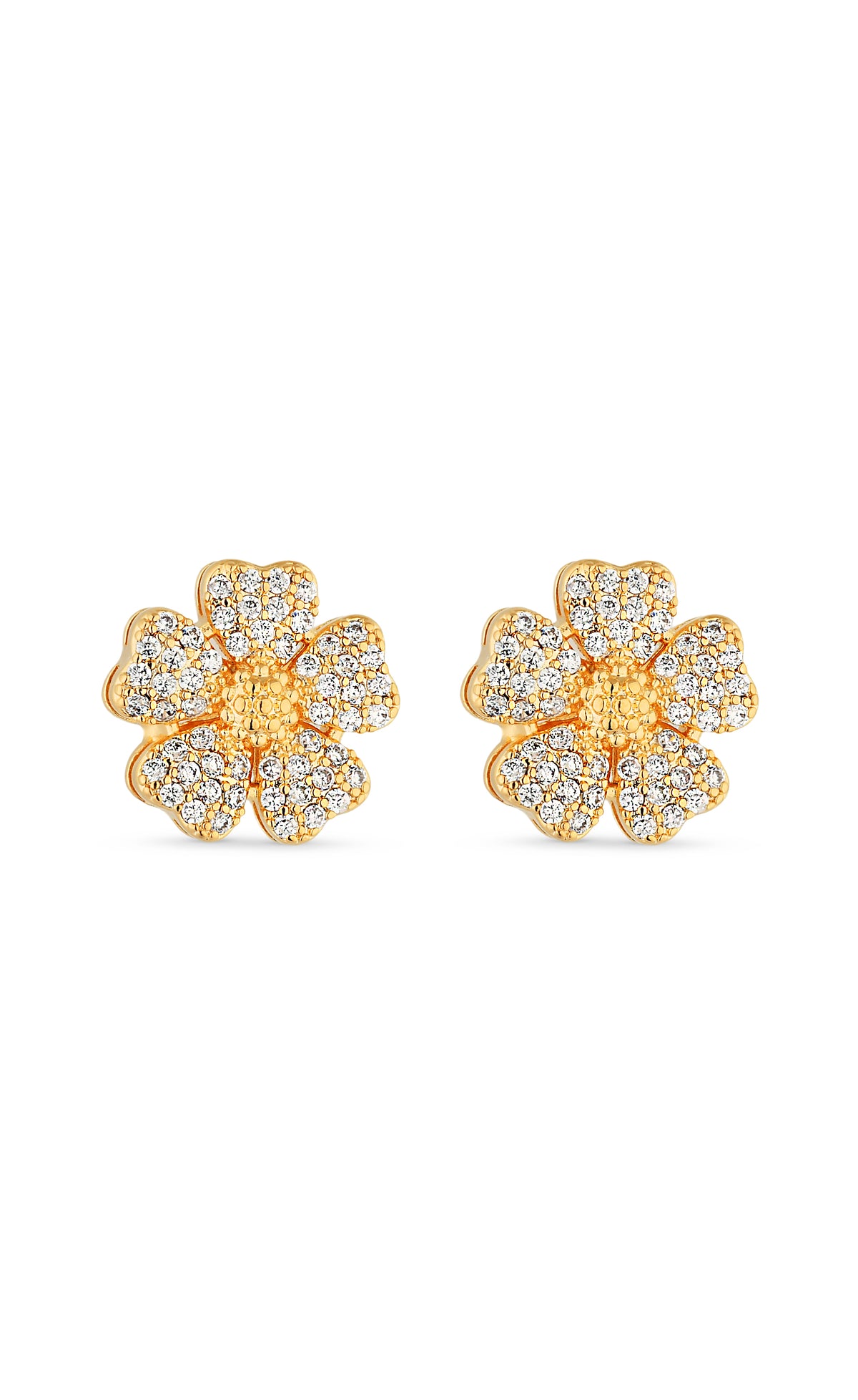 Brinco Semijoia Flor Cravejado Micro Zircônias Banhado a ouro 18k