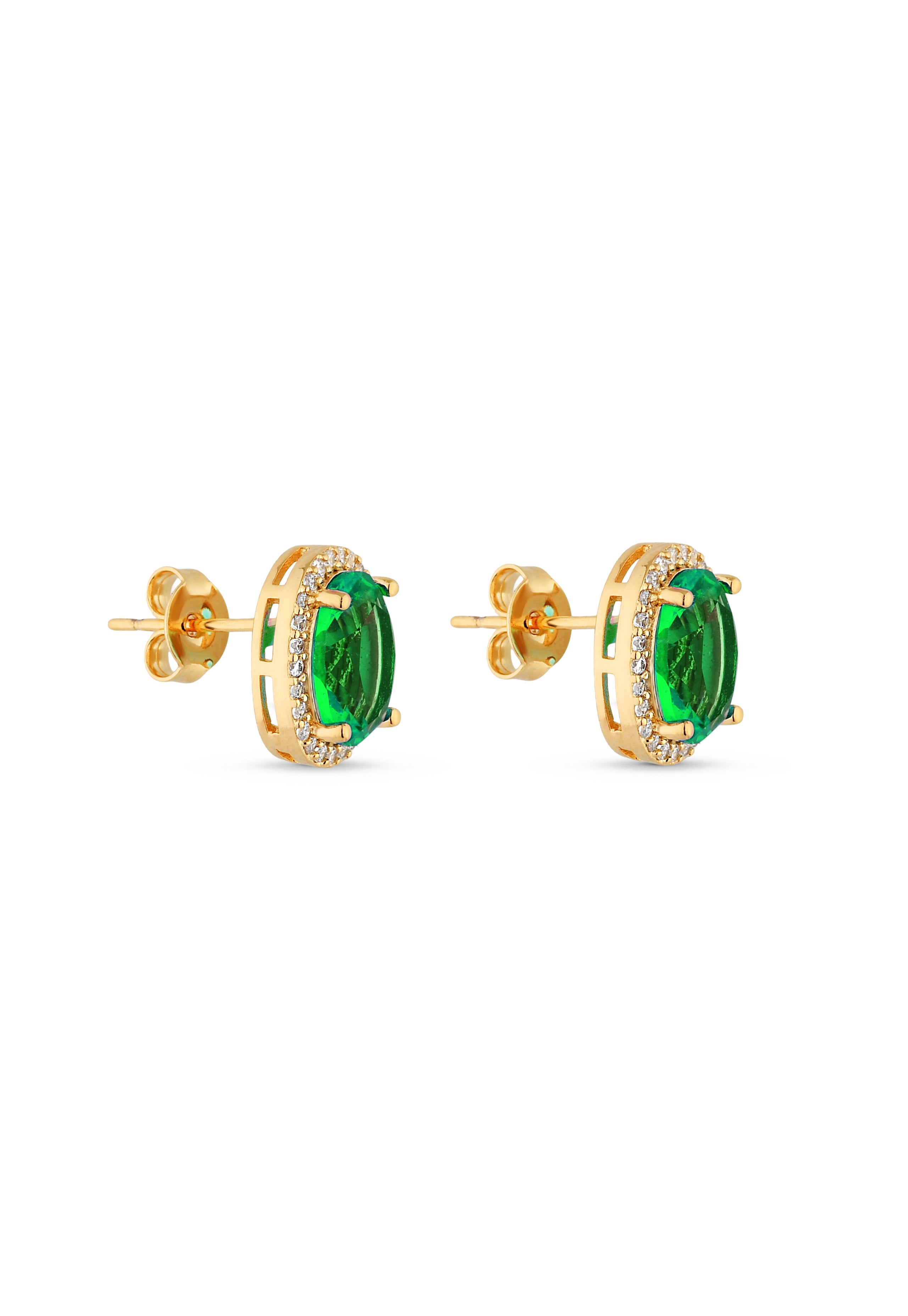 Trio de Brincos Semijoia Pedra Verde e Ponto de Luz Zircônia  Banhados a ouro 18k