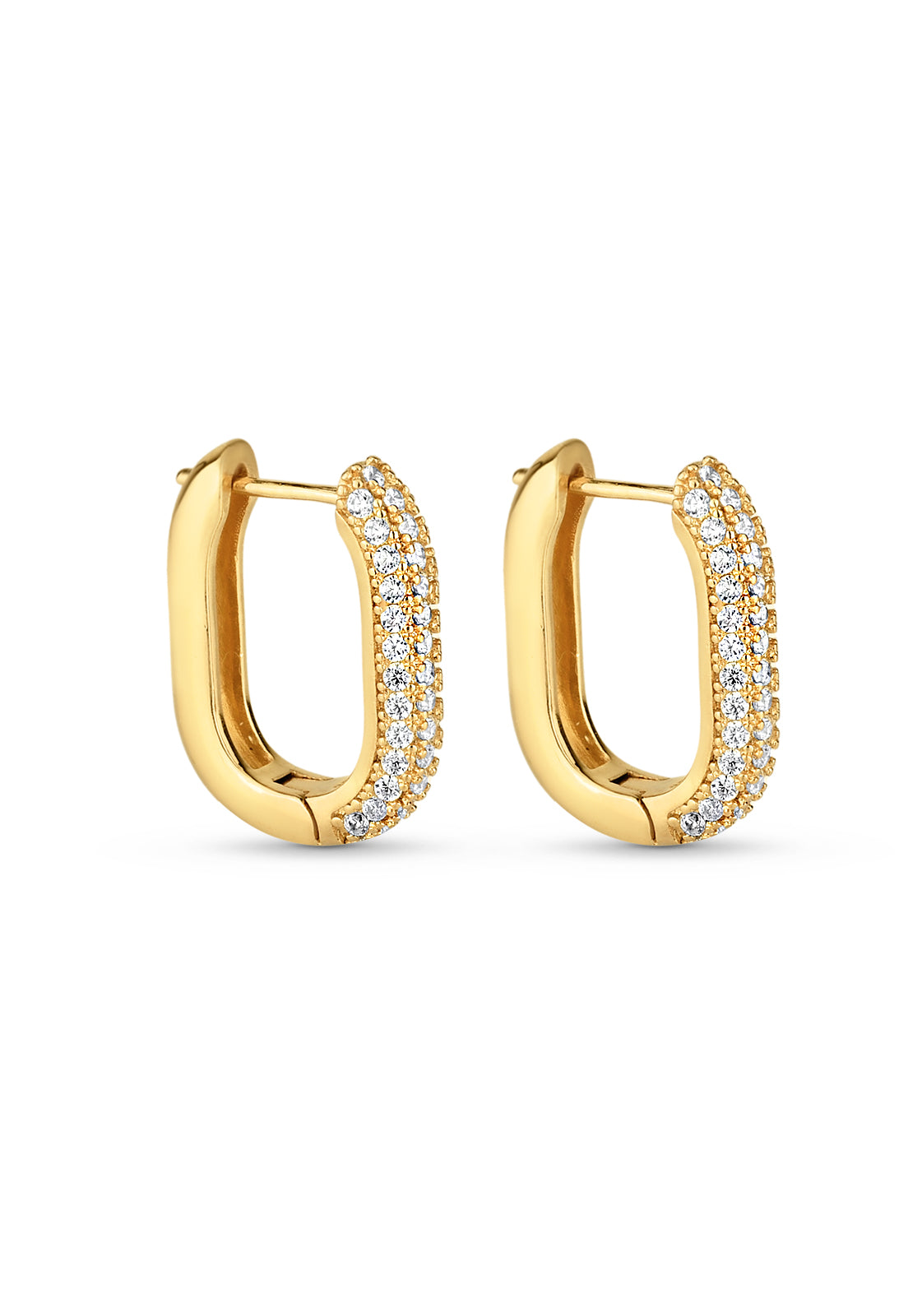 Brinco Semijoia de Argola Oval com  Zircônias Cristal Banhado a Ouro 18k