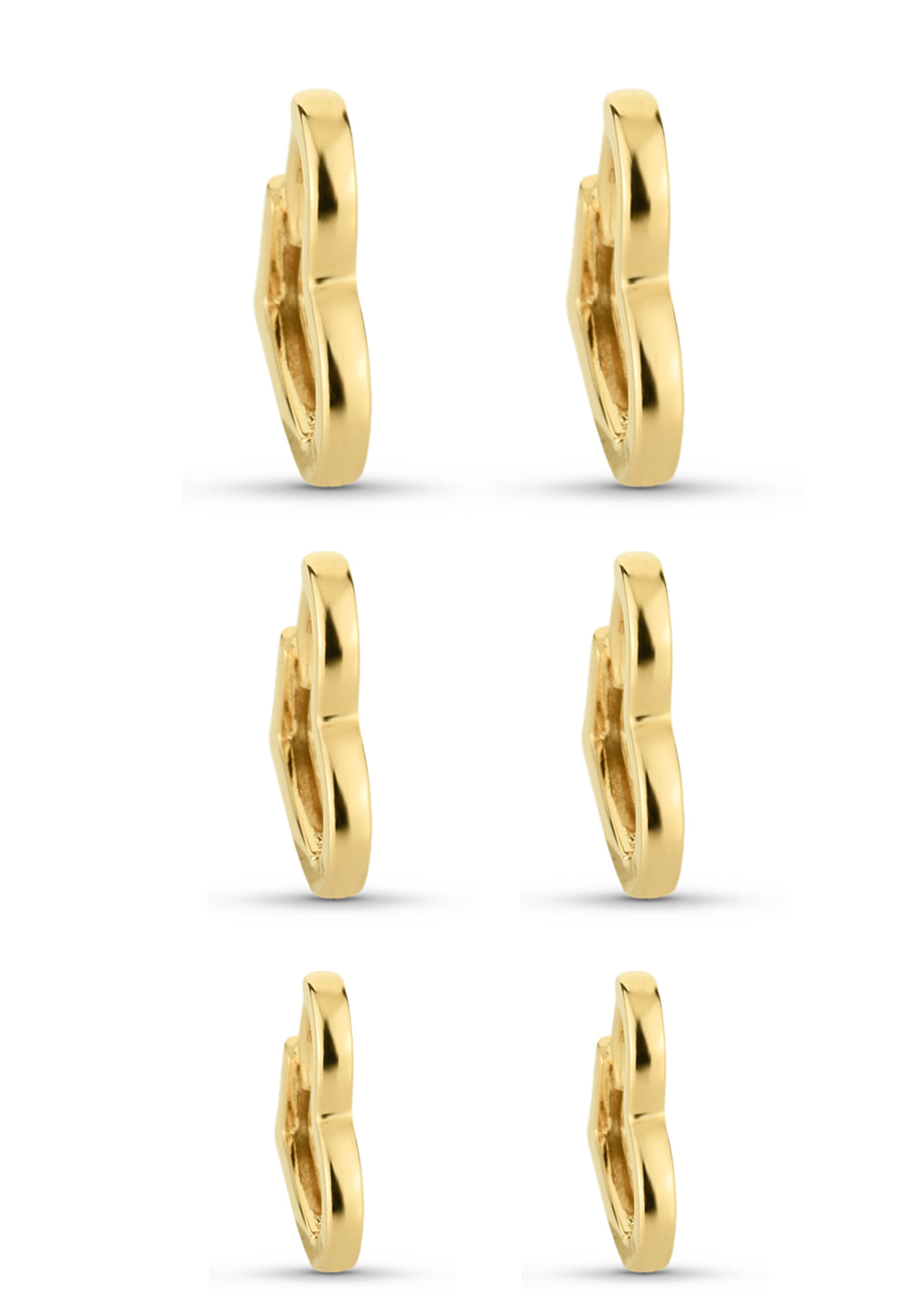 Trio de Brincos Semijoia Argolas Coração  (12-14-16mm) Banhado a Ouro 18k