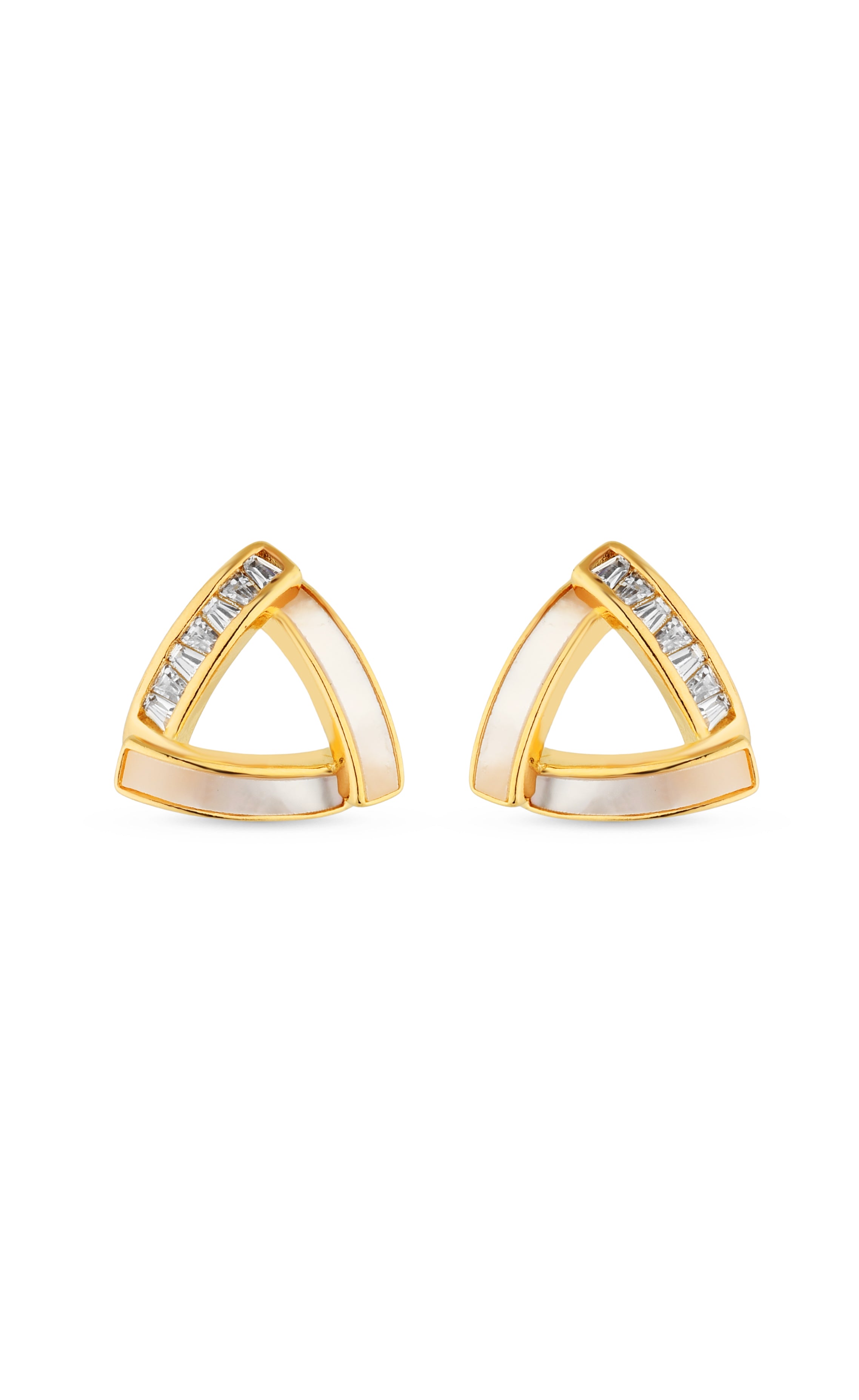 Brinco Semijoia Geométrico com Madrepérola e Zircônias Banhado a ouro 18k