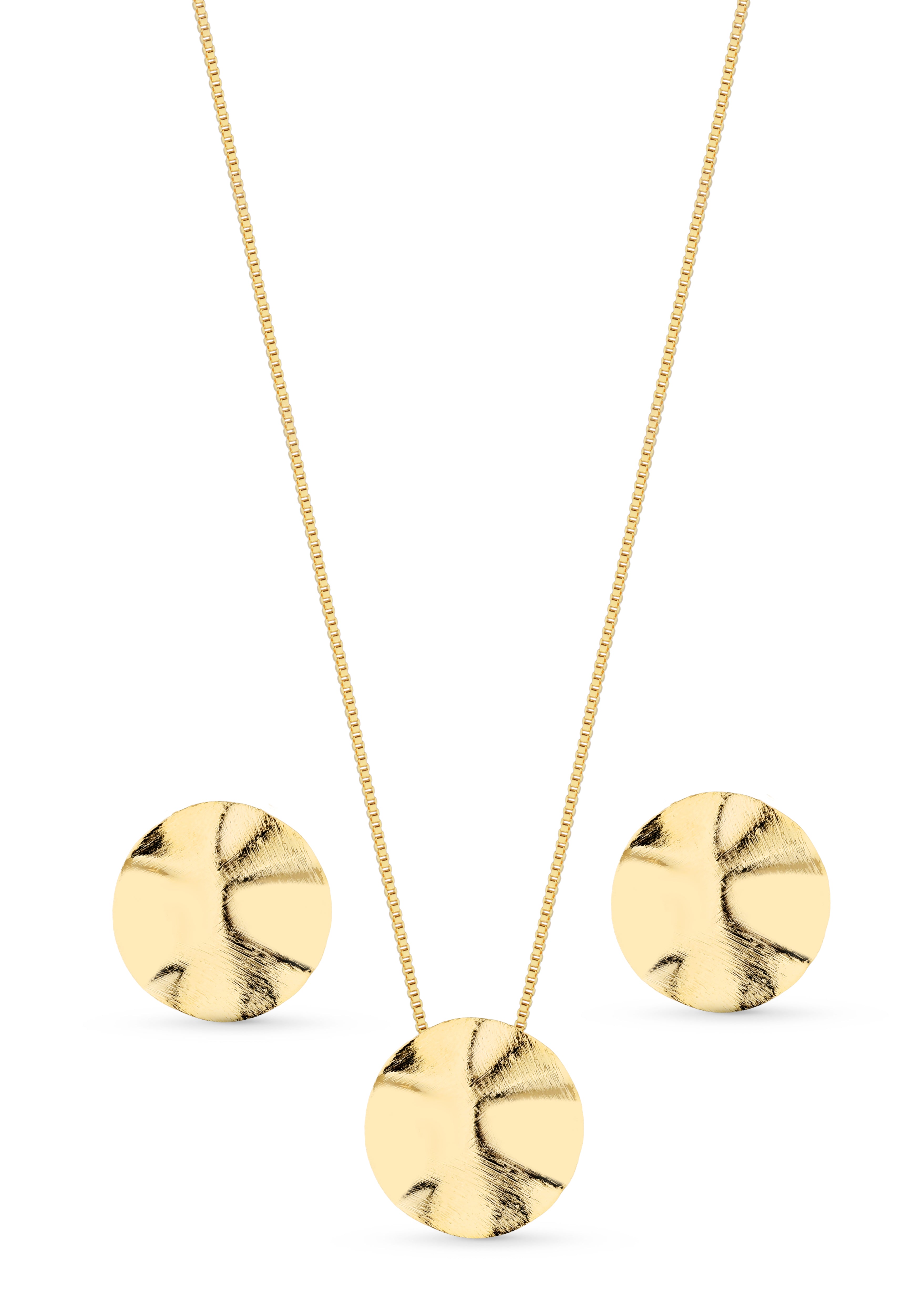 Conjunto Semijoia Colar E Brinco Orgânico Redondo Banhado A Ouro 18k