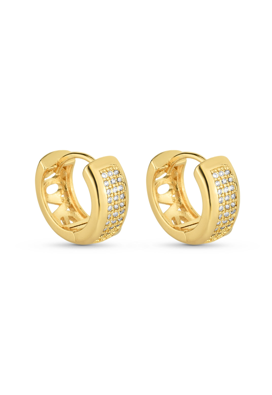 Brinco Semijoia de Argola com Zircônias Cristal P 12mm Banhado a Ouro 18k
