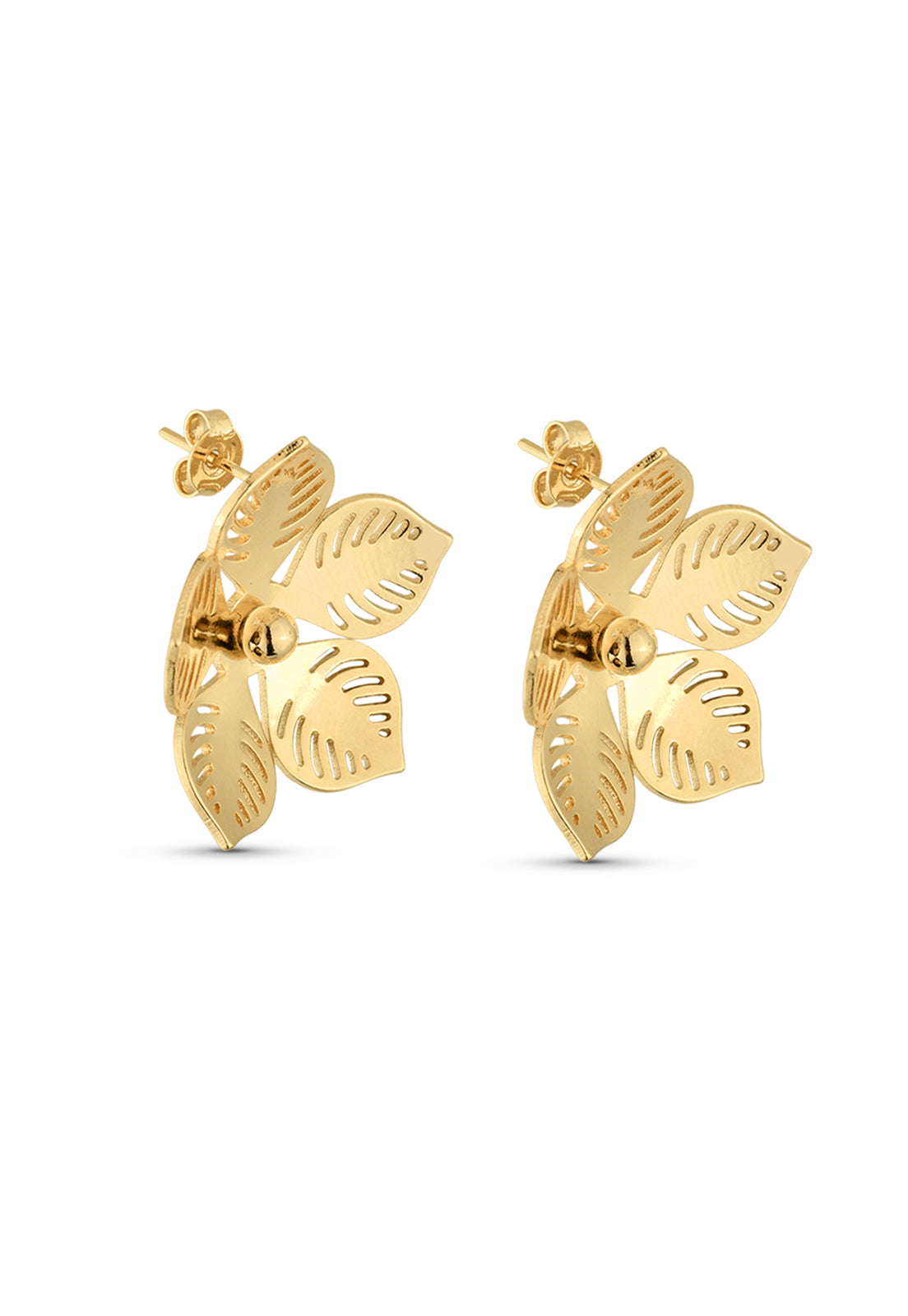 Brinco Semijoia Flor com Pétalas Vazadas Banhado a Ouro 18k