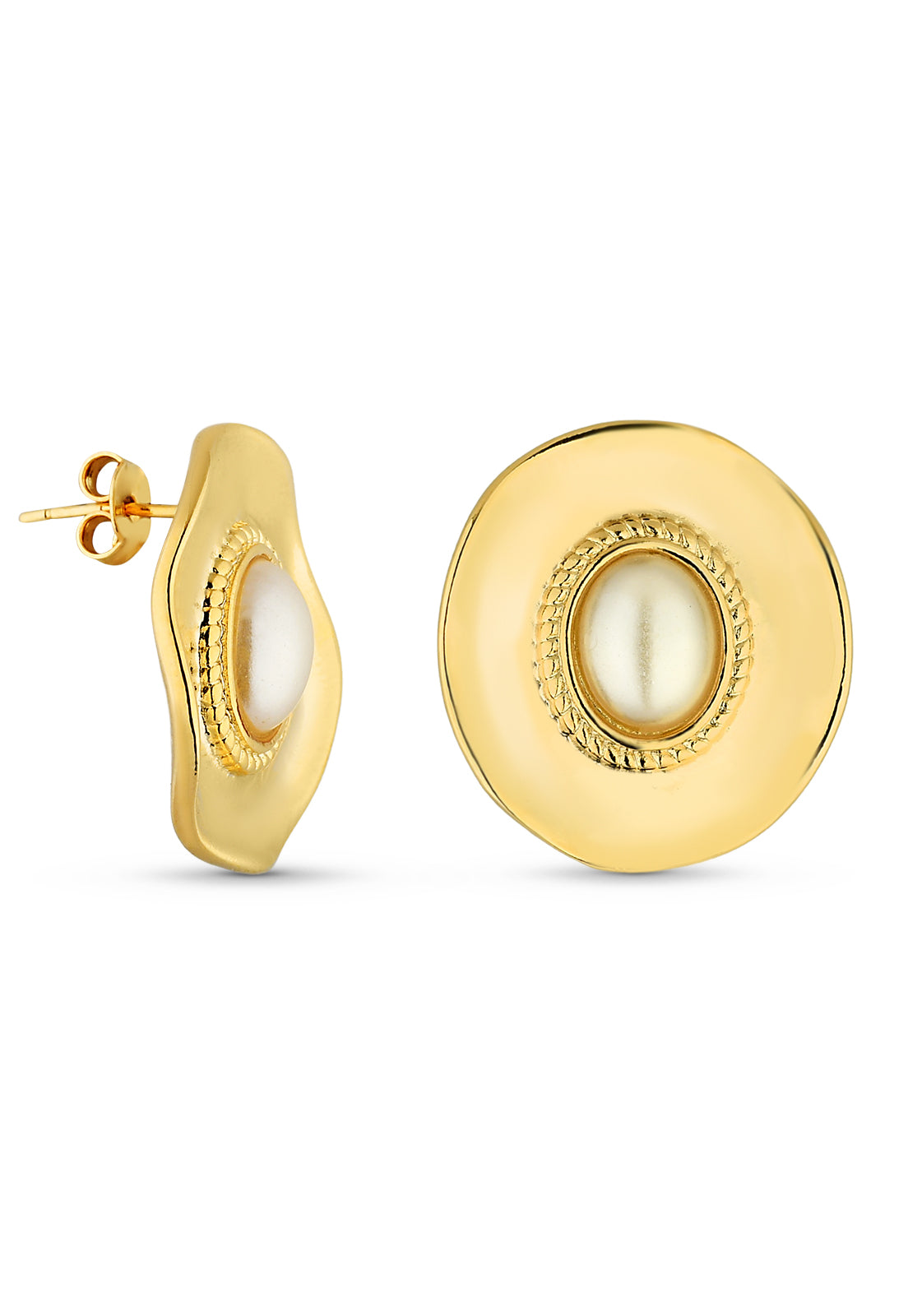 Brinco Semijoia Orgânico Com Pérola Banho Em Ouro 18k