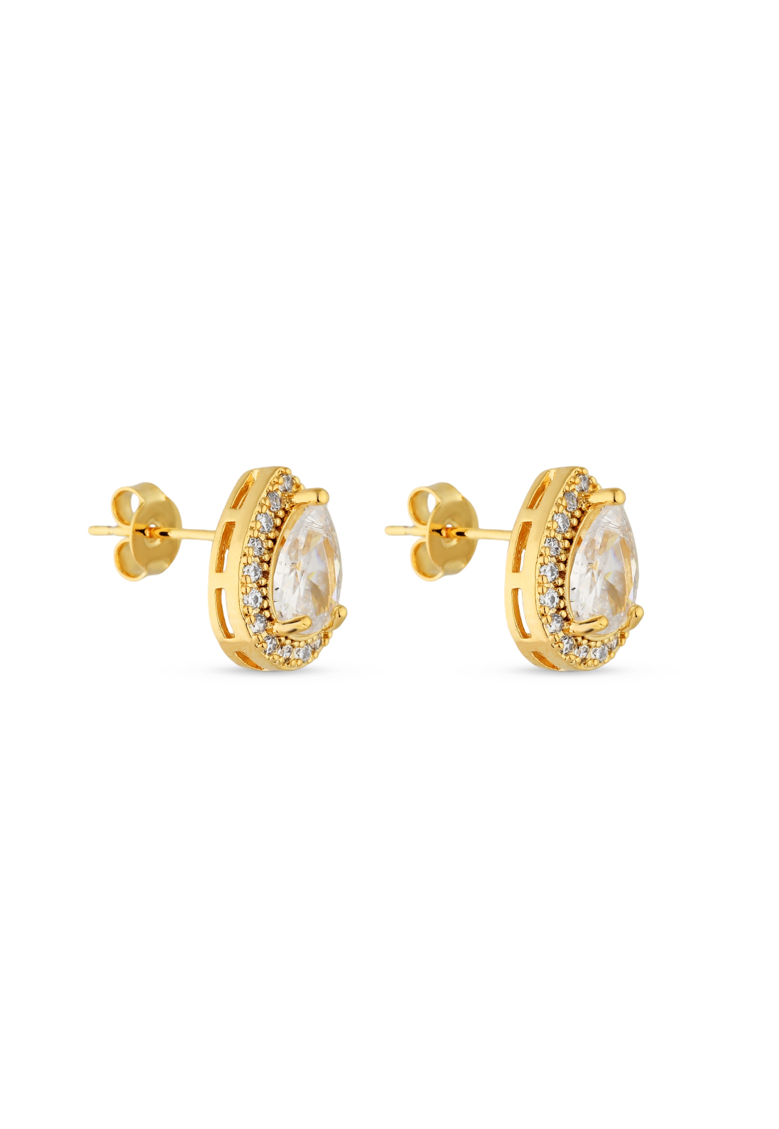 Brinco Semijoia Gota Cristal Média com Zircônias  Banhadas a ouro 18k