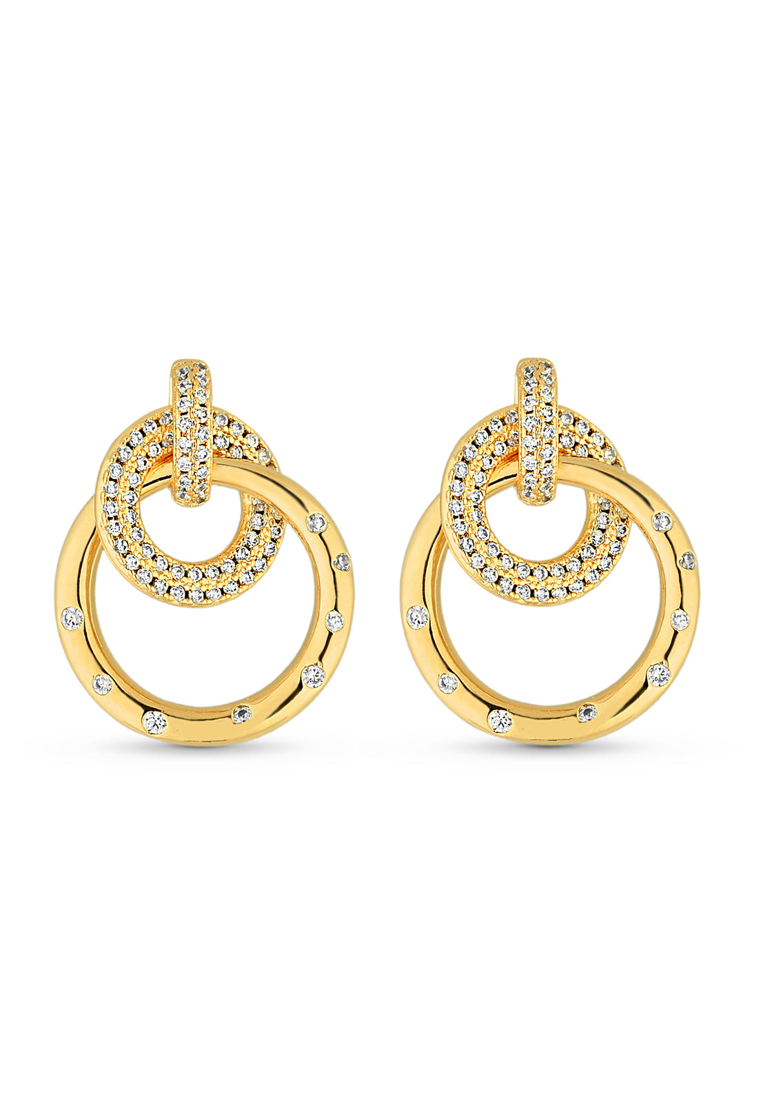 Brinco Semijoia Elos Cravejados Com Zircônias Cristal Banho Em Ouro 18 k