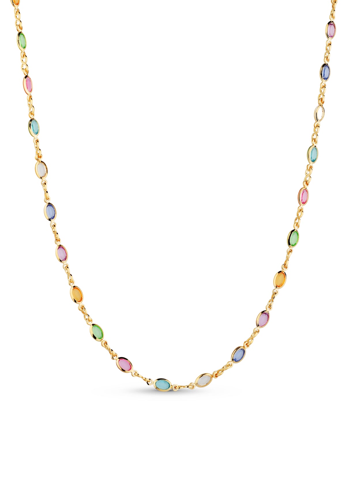 Colar Chocker Semijoia Pedras Coloridas Ovais Banhado a Ouro 18k