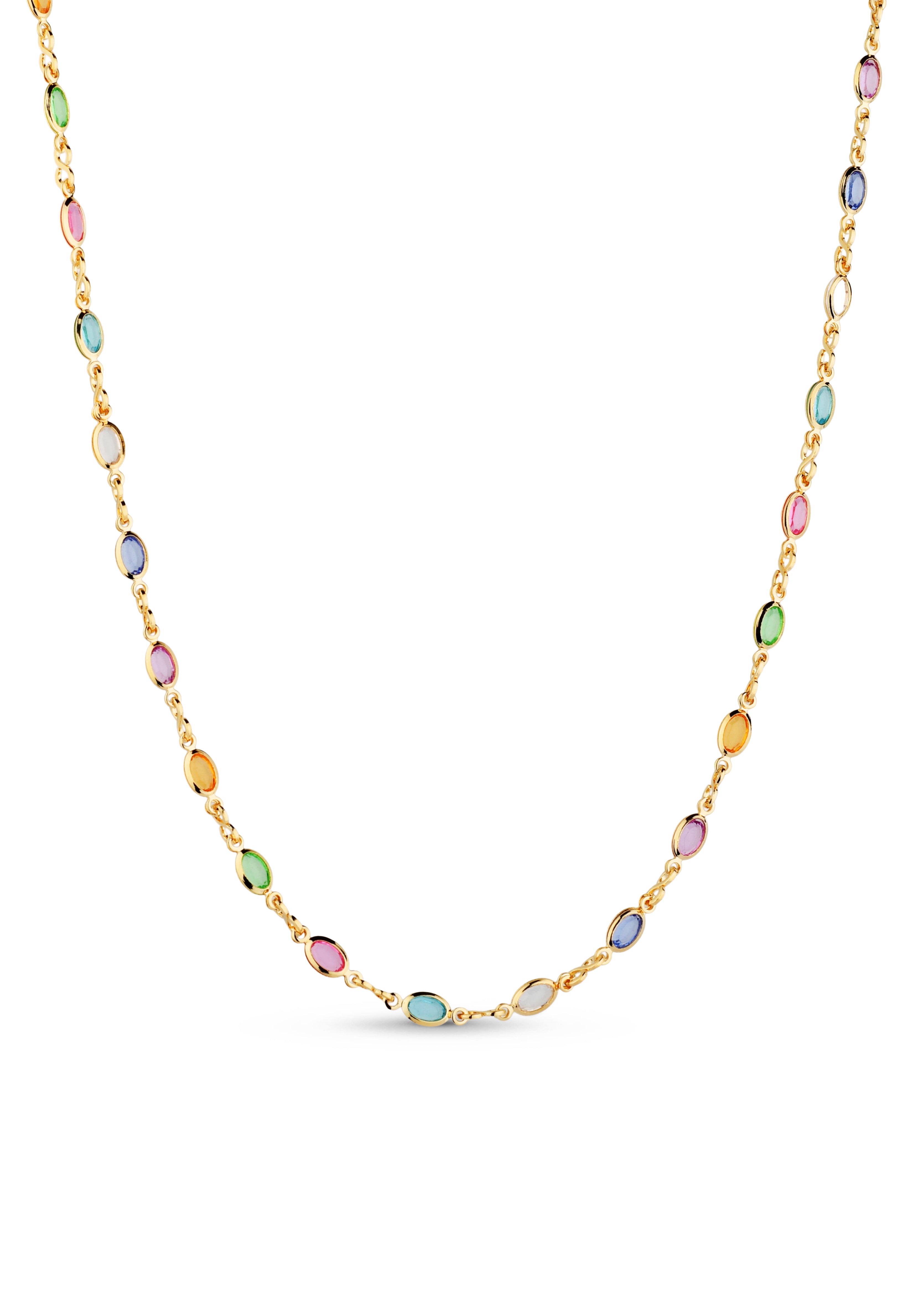 Colar Chocker Semijoia Pedras Coloridas Ovais Banhado a Ouro 18k