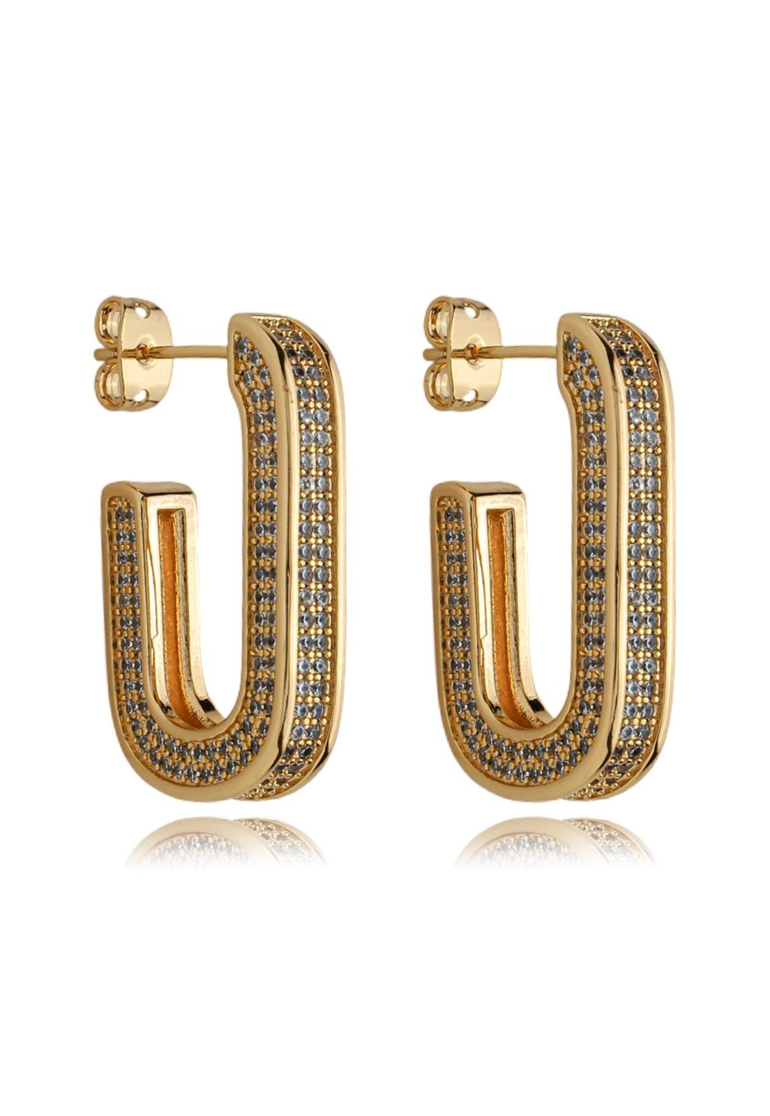 Brinco Semijoia de Argola Oval Cravejado Com Zircônias Banho Em Ouro 18k