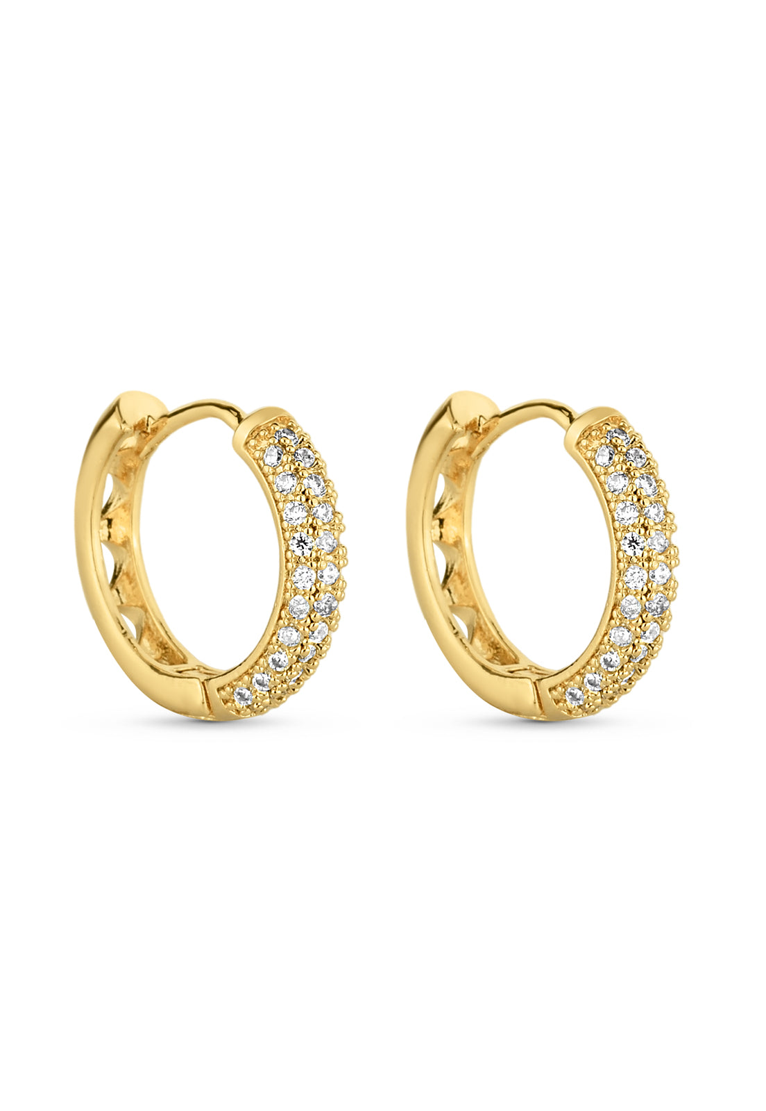 Brinco Semijoia de Argola com Micro Zircônias Cristal Banhado a Ouro 18k