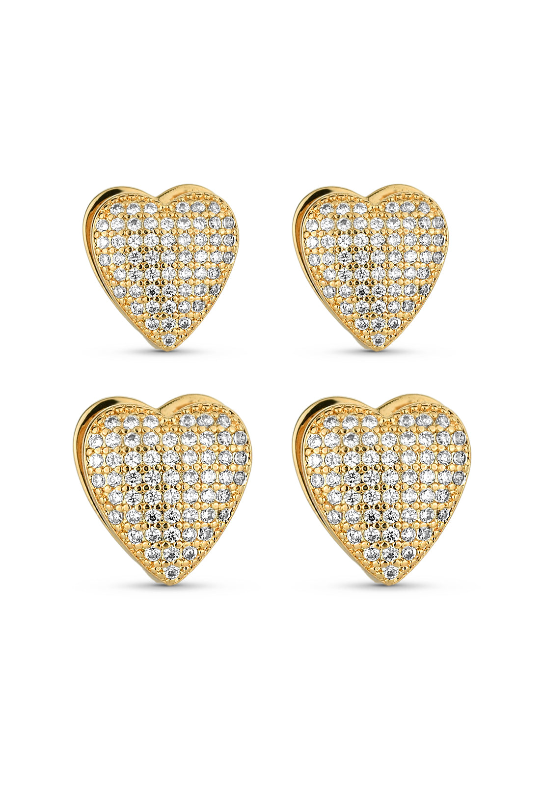 Dupla de Brincos Semijoia Coração com Zircônias (9-12mm) Banhado a Ouro 18k