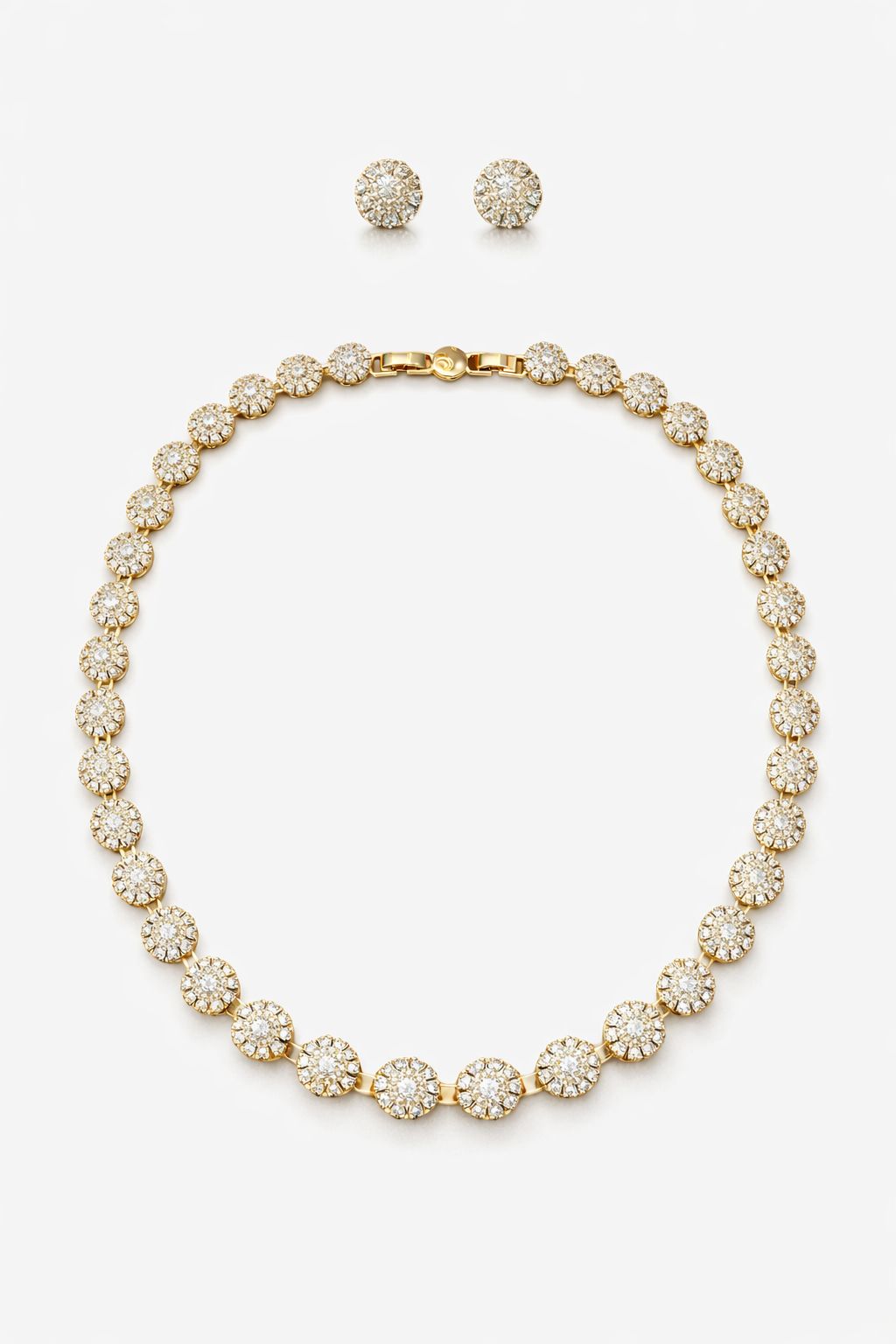 Conjunto Riviera Colar E Brinco Cravejado Com Zircônias Folheado A Ouro 18K