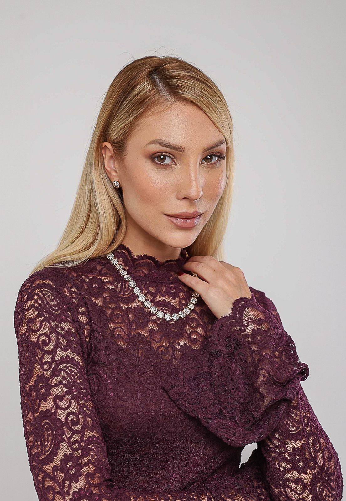 Conjunto Riviera Colar E Brinco Cravejado Com Zircônias Folheado A Ródio