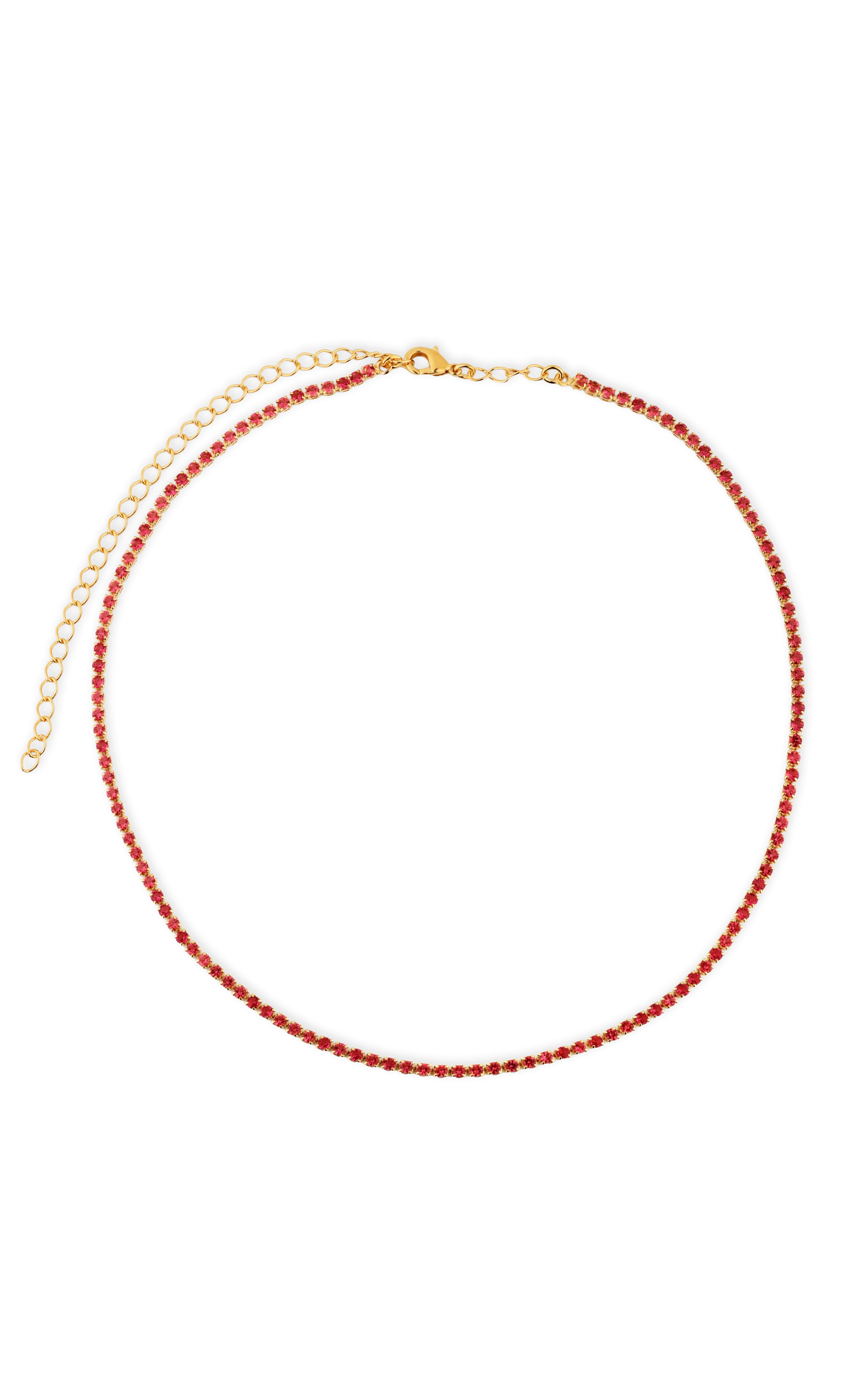 Colar Semijoia Riviera Com microzircônias Fúscia 2mm Banhado a Ouro 18k