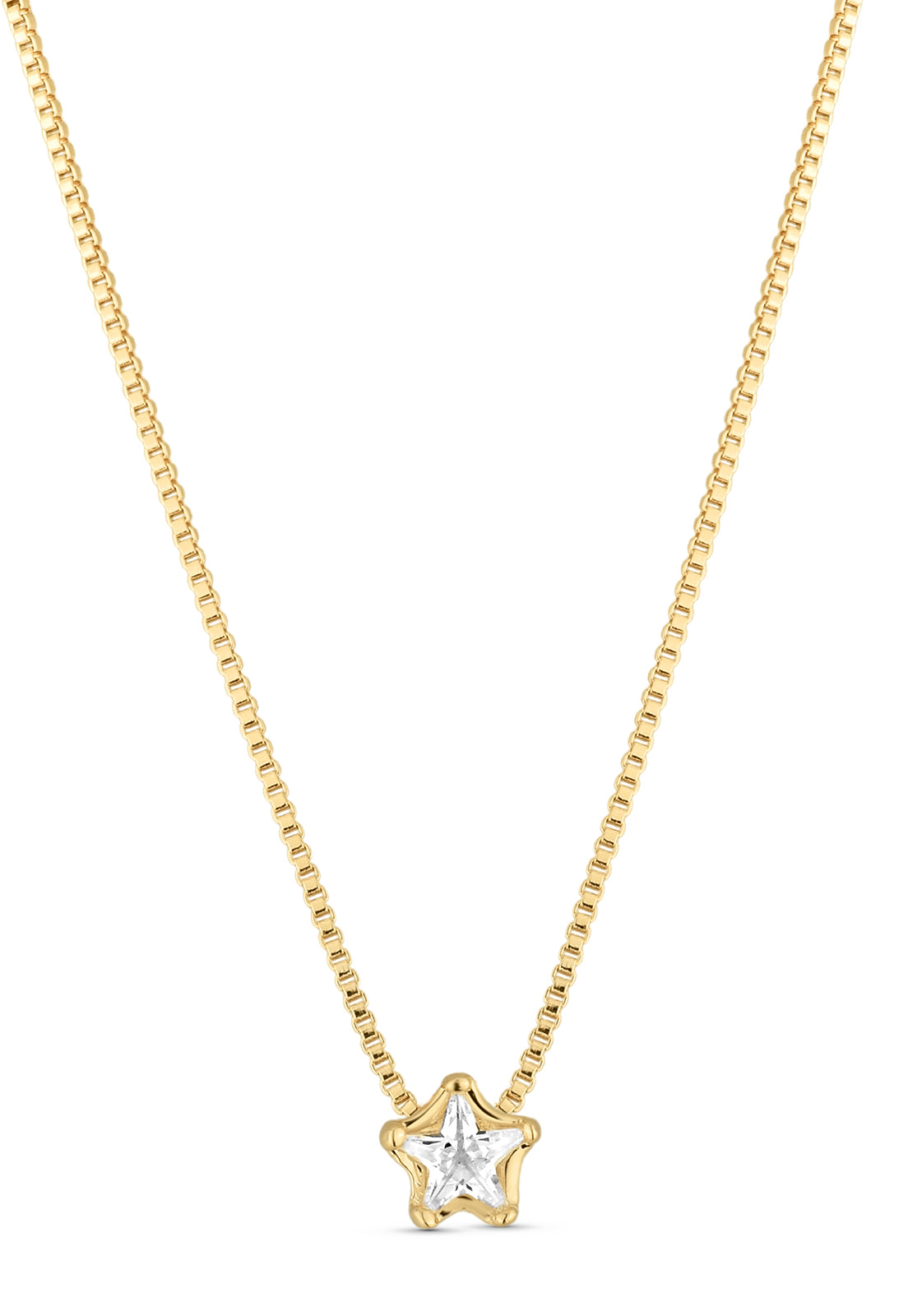 Colar Semijoia Com Pingente Estrela Cristal Banhado a Ouro 18k