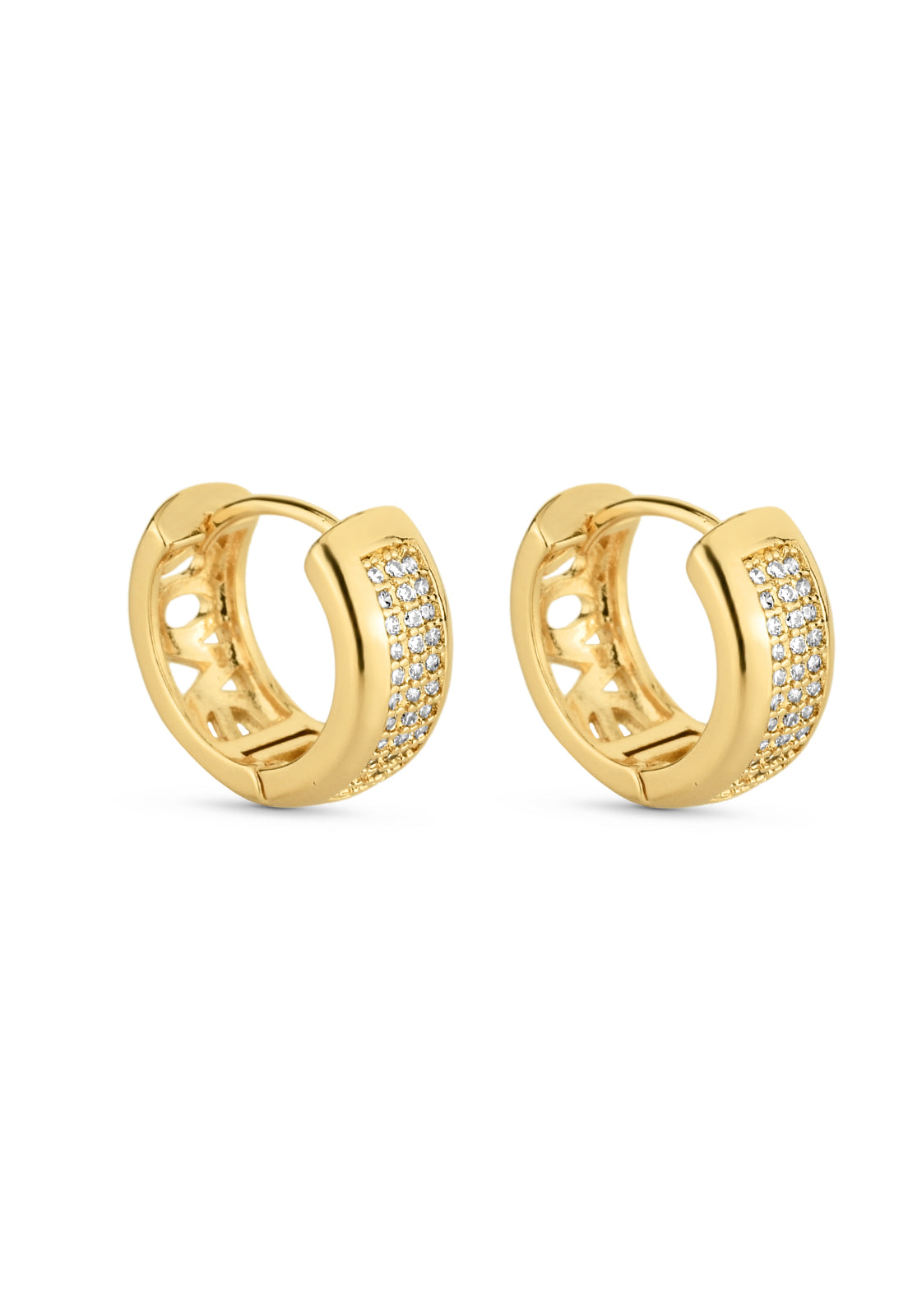 Brinco Semijoia de Argola com Zircônias Cristal M 14mm Banhado a Ouro 18k