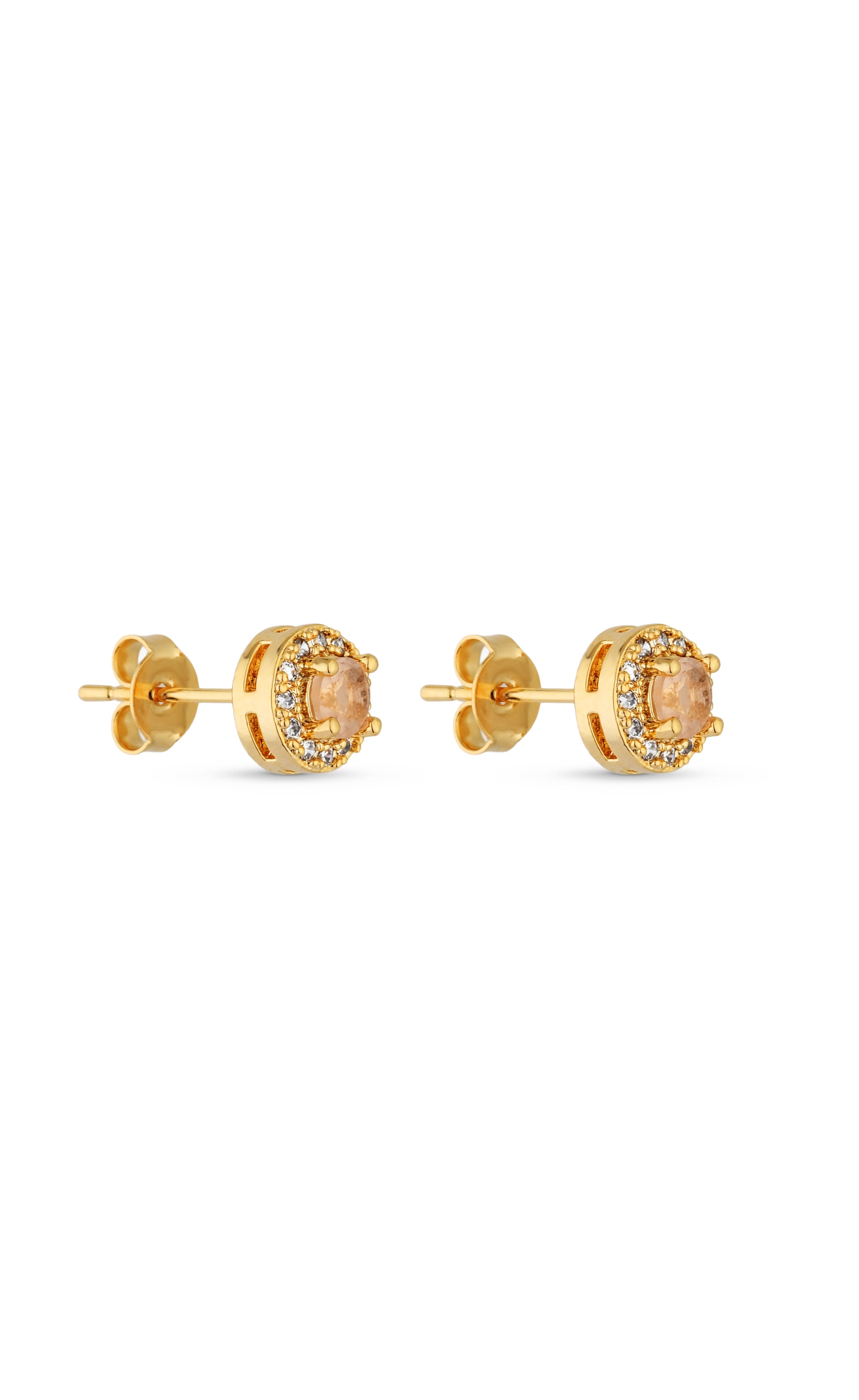 Trio de Brincos Semijoia Morganita com Micro Zircônias  Banhados a ouro 18k