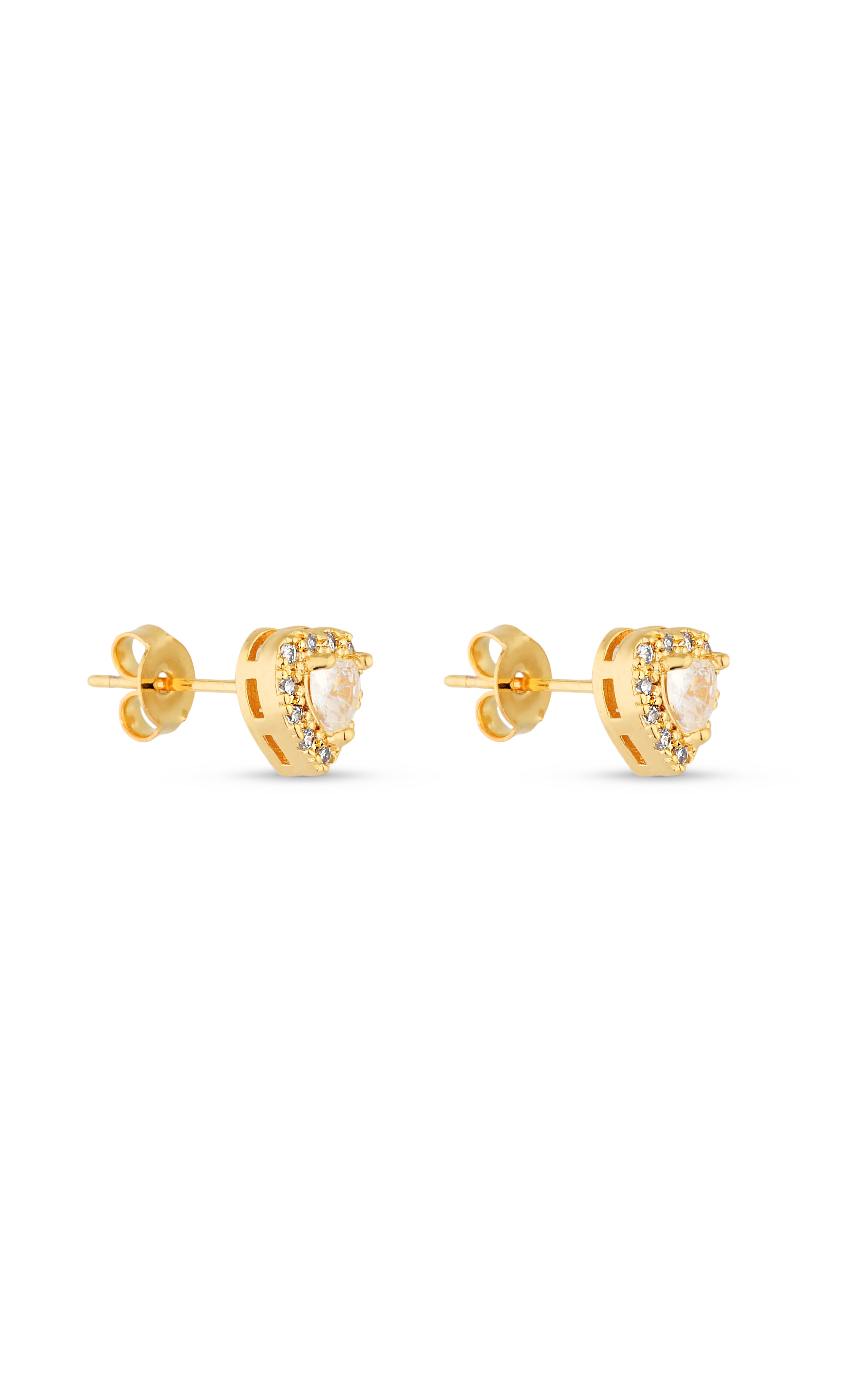 Trio de Brincos Semijoia Coração Cristal com Micro Zircônias  Banhados a ouro 18k