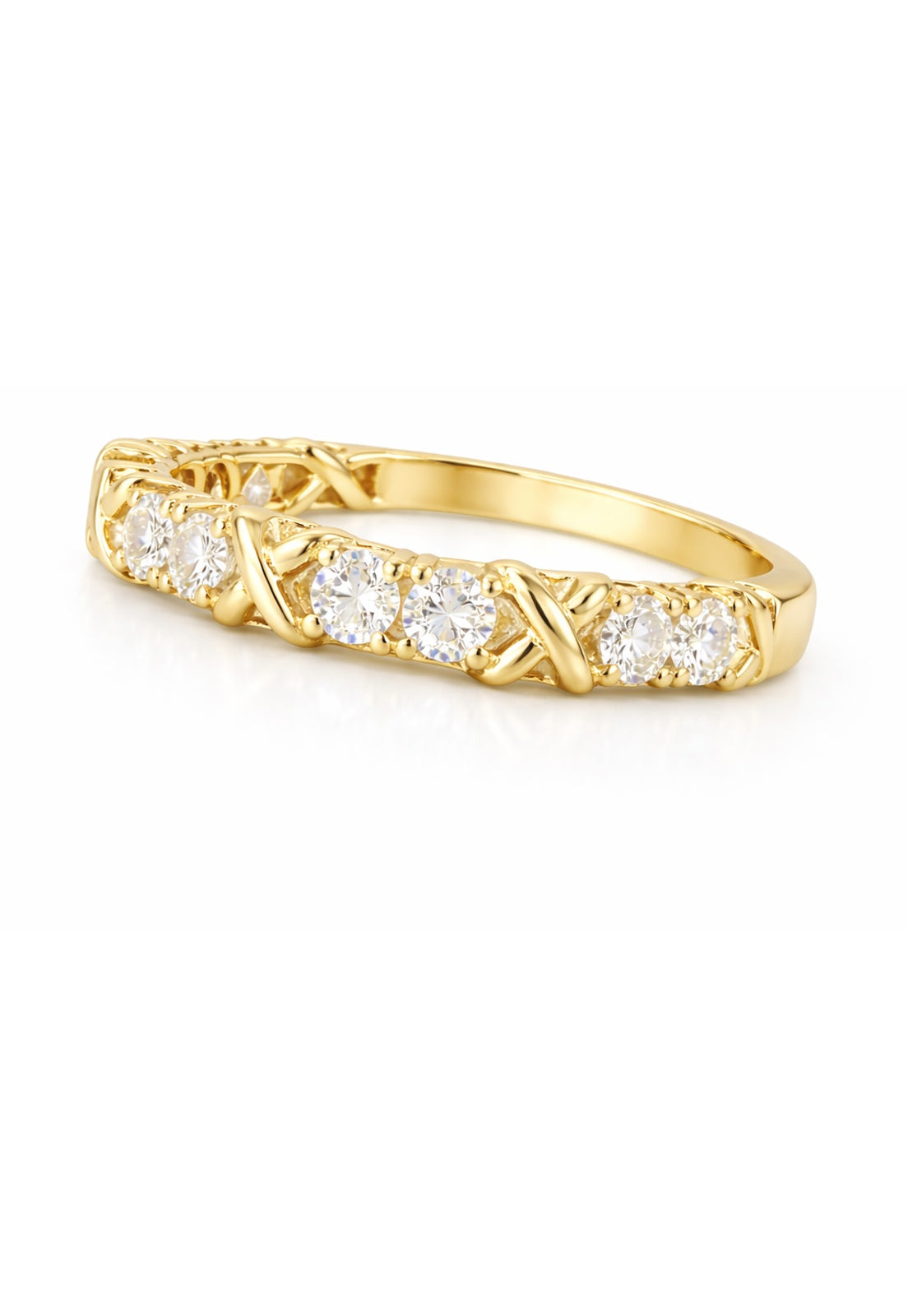 Anel Riviera X Com Zircônias Cristal Folheado A Ouro 18k