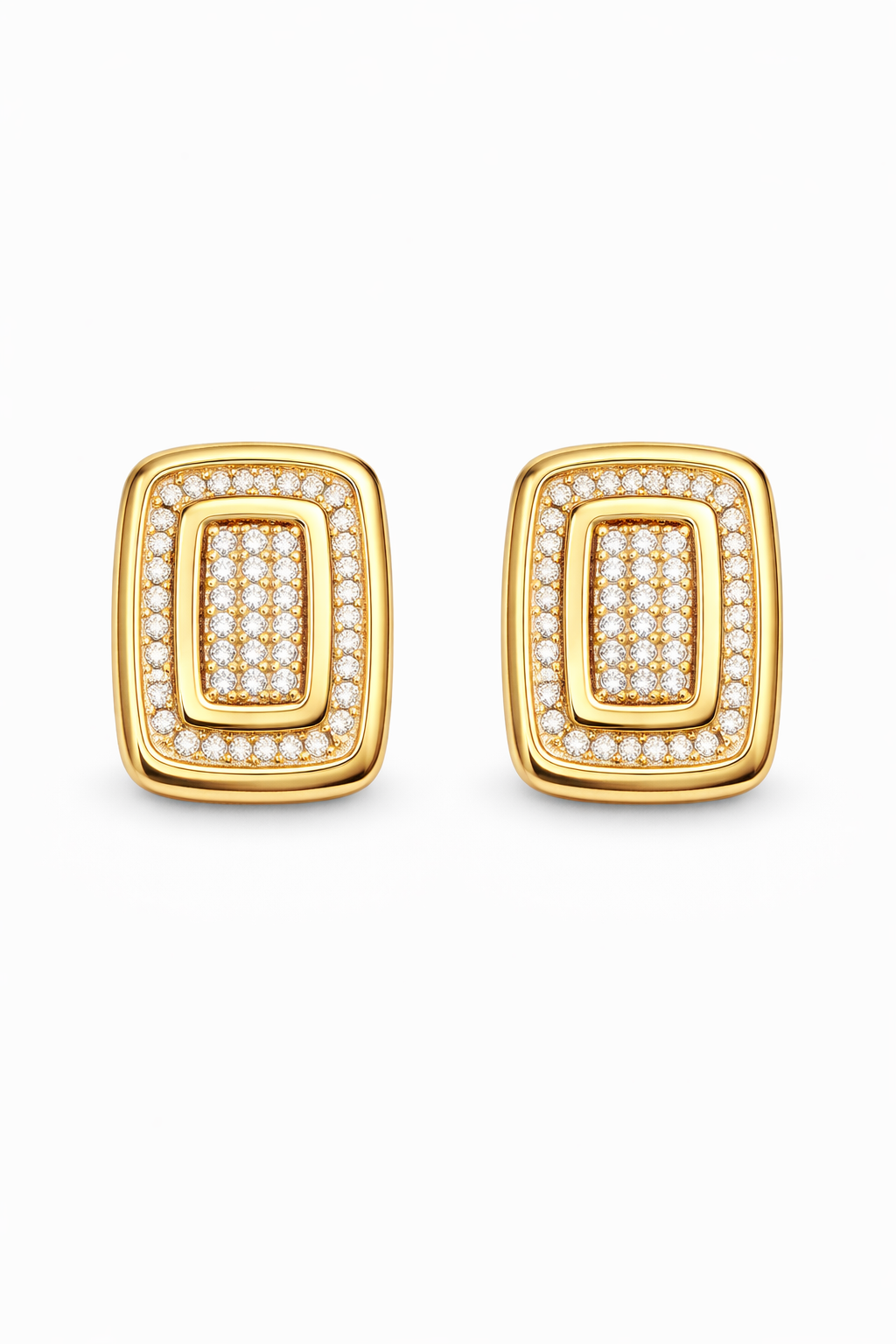 Brinco Retangular com Micro Zircônias Folheado a ouro 18k