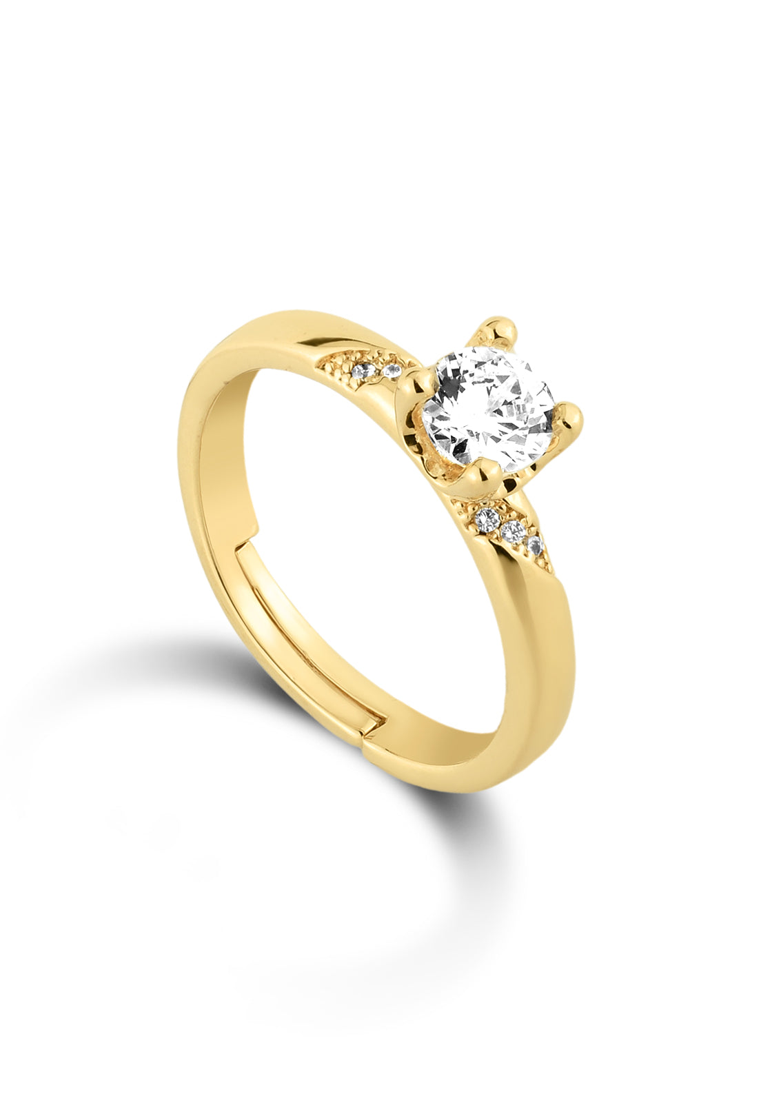 Anel Semijoia Regulável Solitário Detalhes Em Micro Zircônias Banhado a Ouro 18k