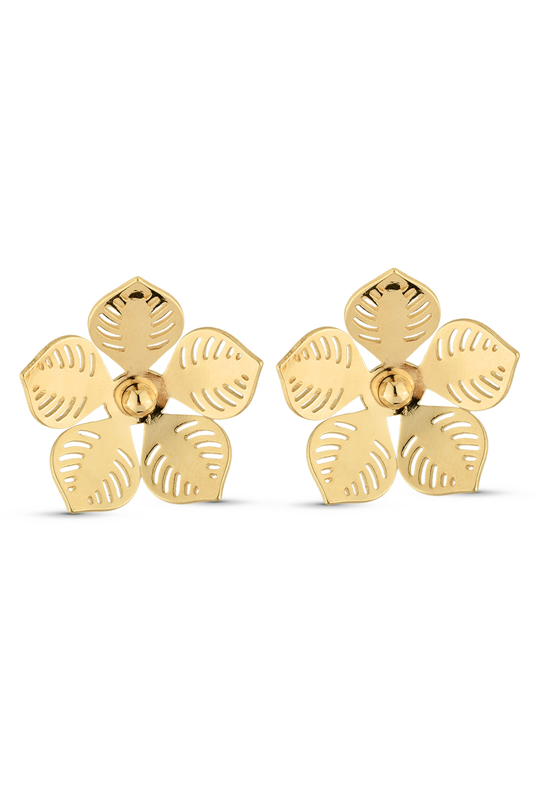 Brinco Semijoia Flor com Pétalas Vazadas Banhado a Ouro 18k