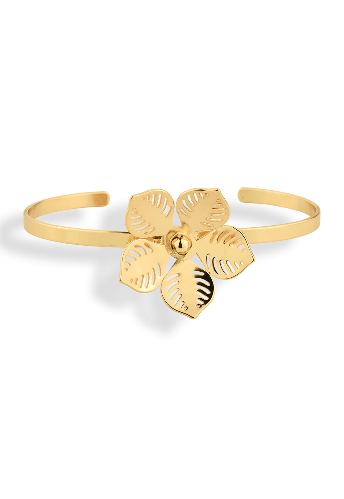 Bracelete Semijoia Flor Vazada Banhado a Ouro 18k