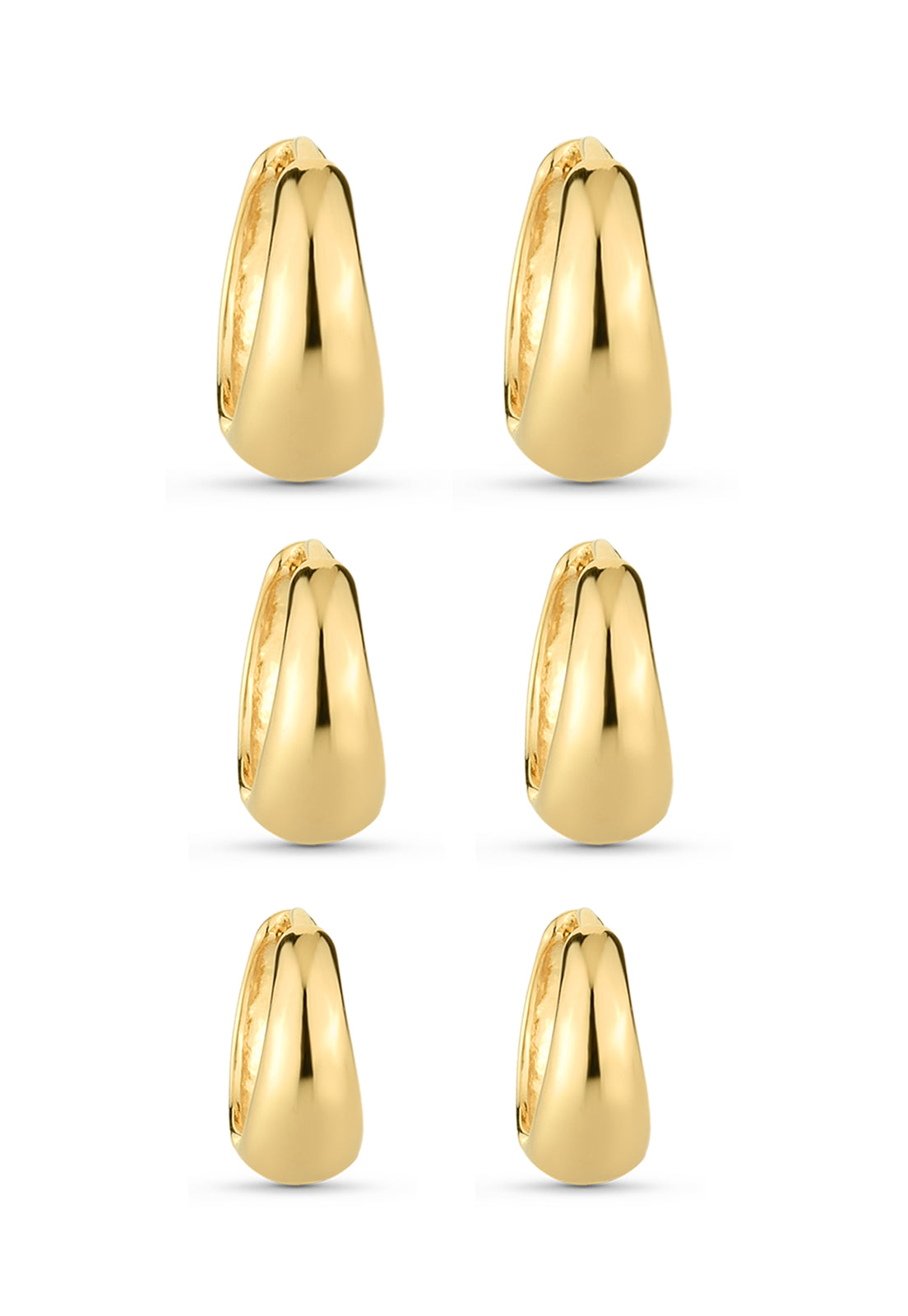 Trio de Brincos Semijoia Argolas Lisas (9-12-14mm) Banhado a Ouro 18k