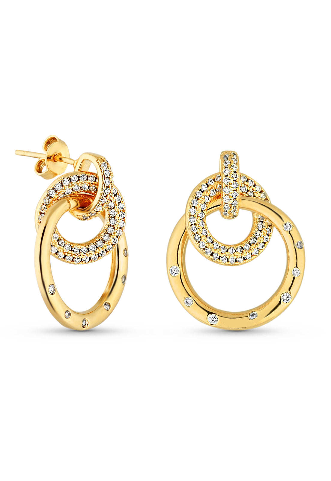 Brinco Semijoia Elos Cravejados Com Zircônias Cristal Banho Em Ouro 18 k