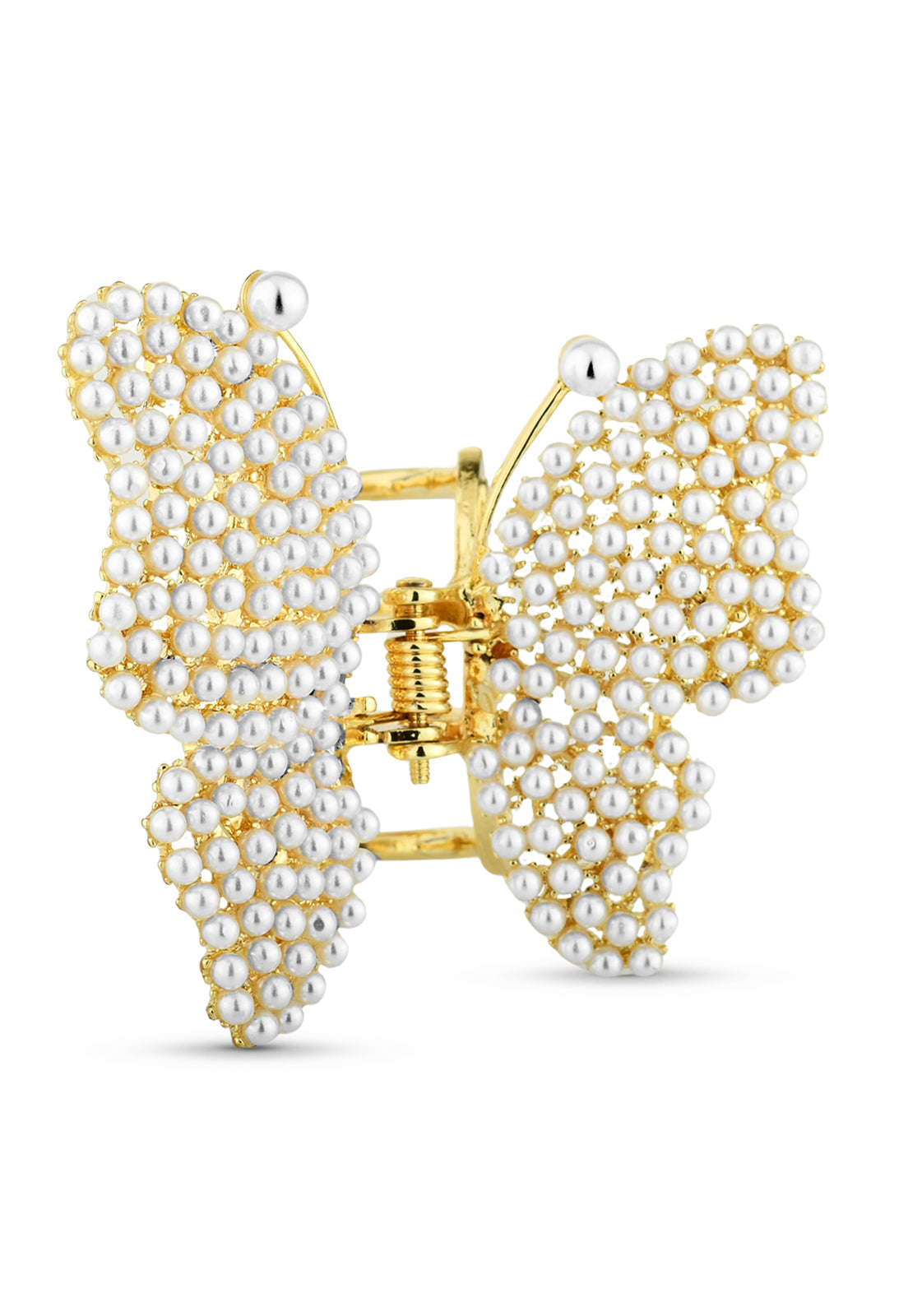 Prendedor De Cabelo Piranha Borboleta Com Pérolas Aplicadas