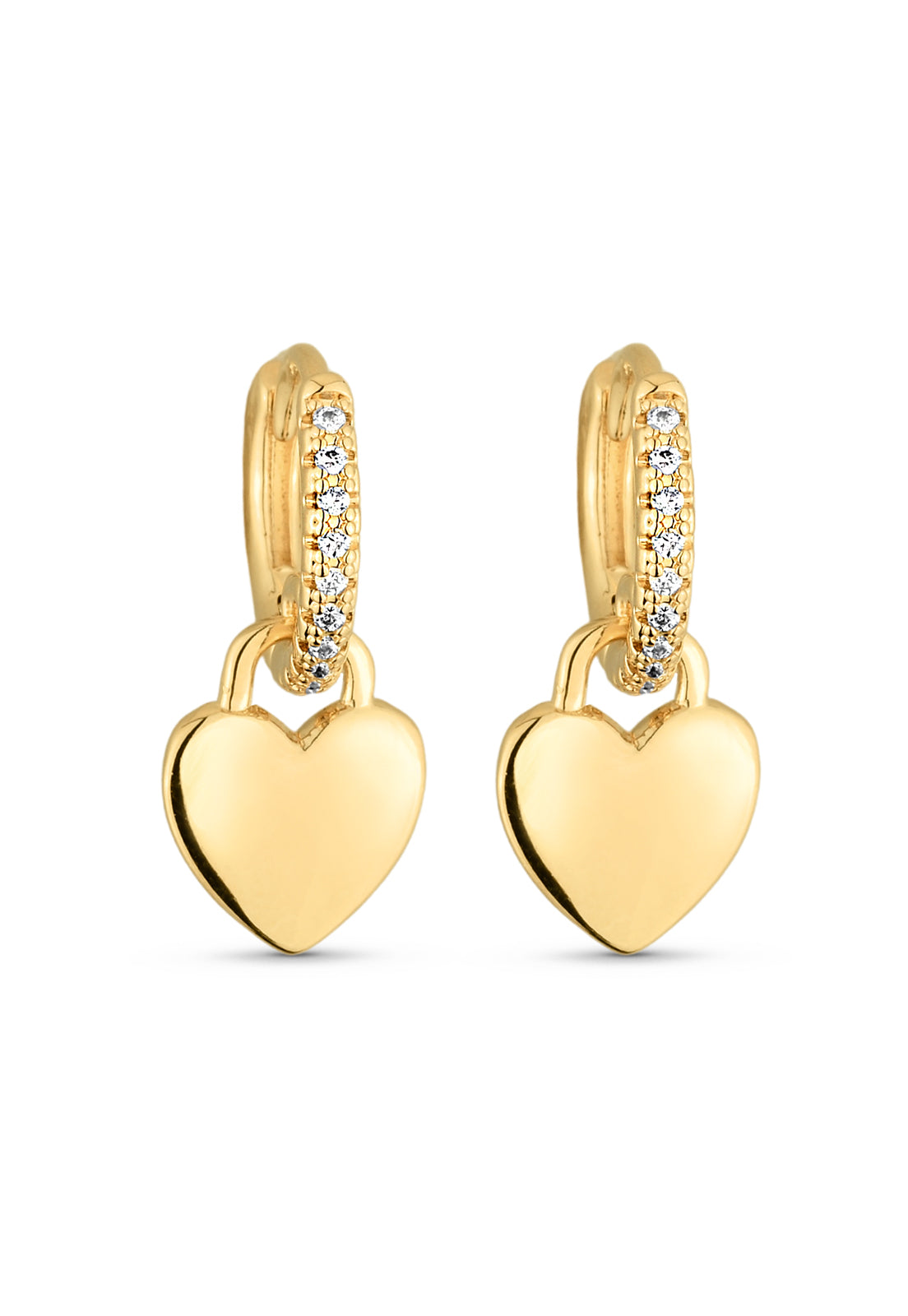 Brinco Semijoia de Argola com Zircônias e Pingente Coração Banhado a Ouro 18k